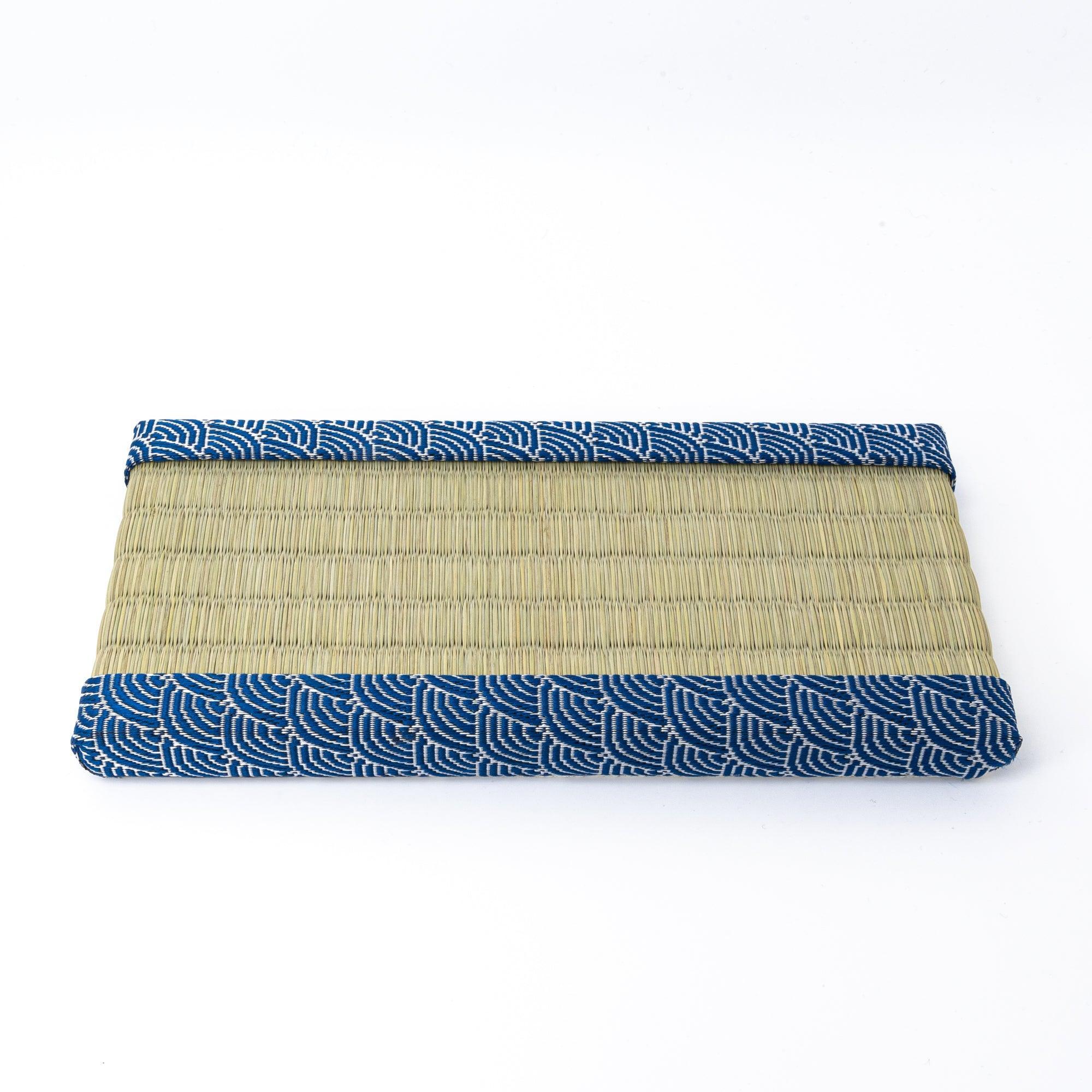 Product shot of Blue Yachiyo pen tray in natural light showing color gradation of indigo pattern showing product quality a