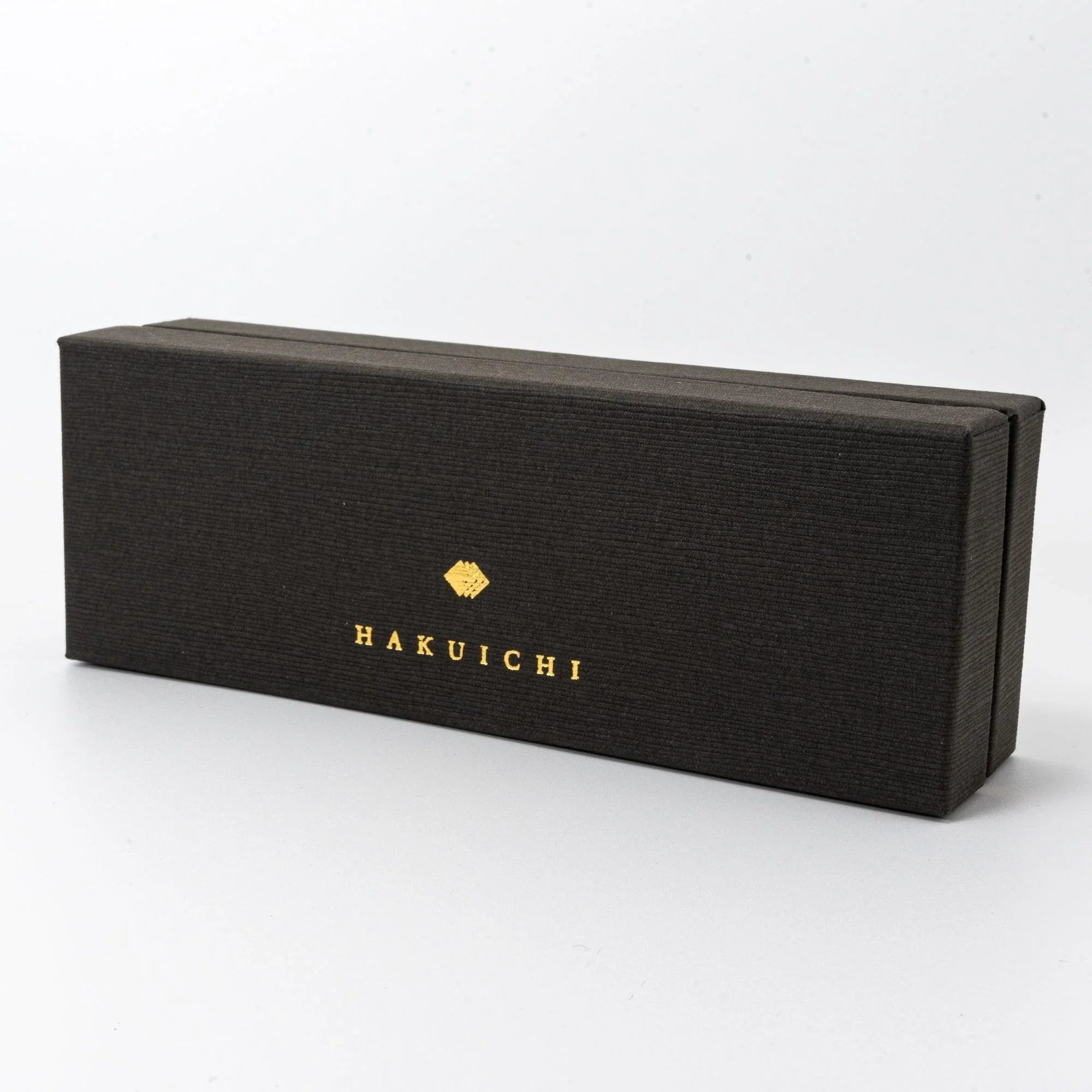 Dark charcoal Hakuichi branded presentation box for Japanese wine red ballpoint pen, packaging, Japanese presentation