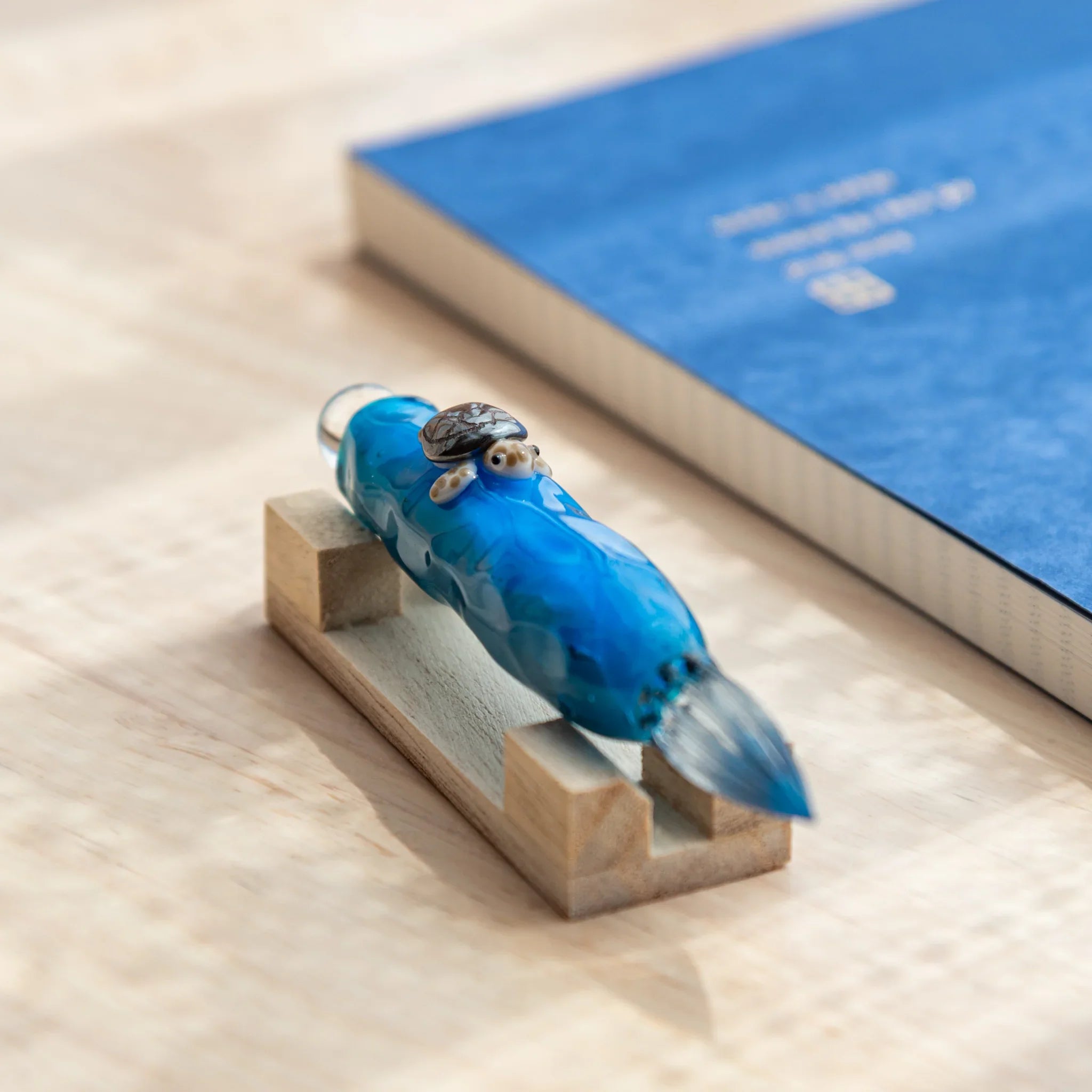 Floating sea turtle inside glass dip pen barrel, hand-made Japanese writing instrument with decorative design