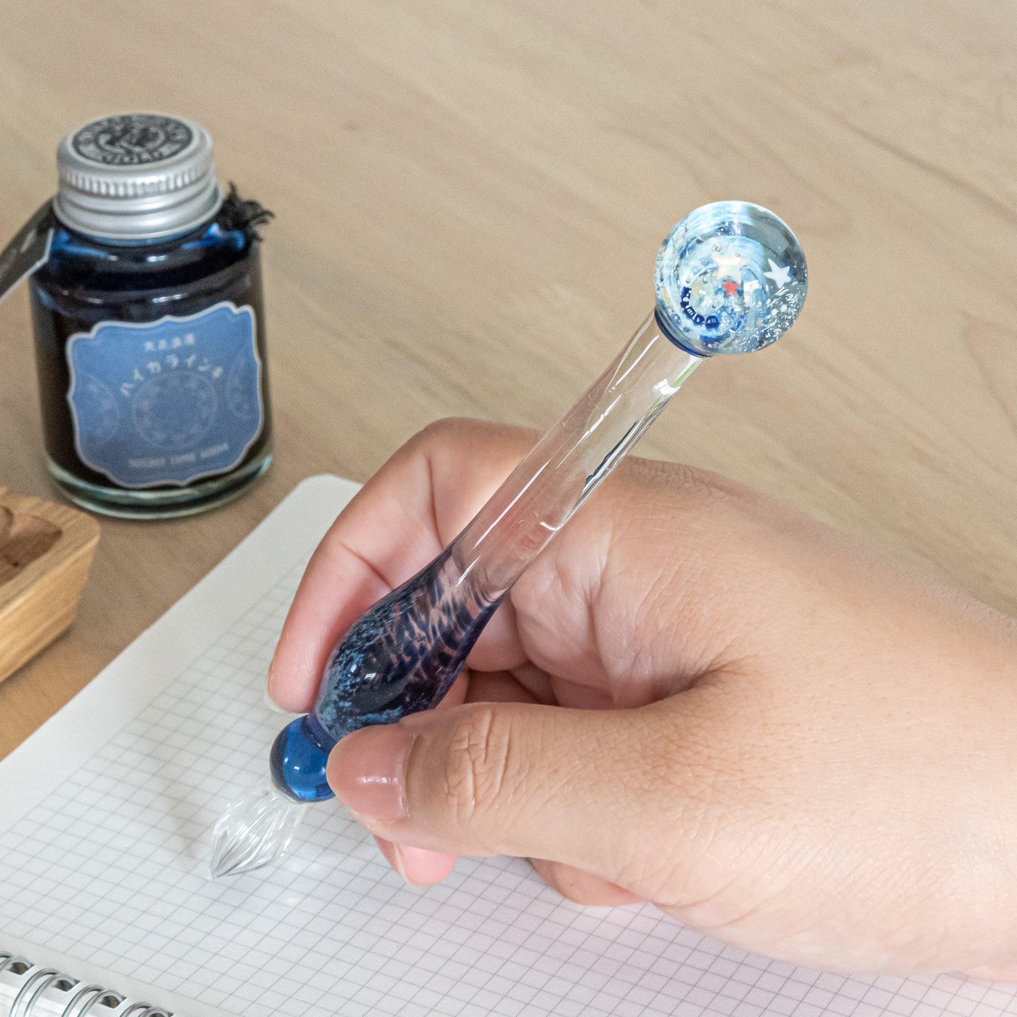 Galaxy Express glass dip pen with cosmic stars and celestial design in multi-color space pattern decoration set