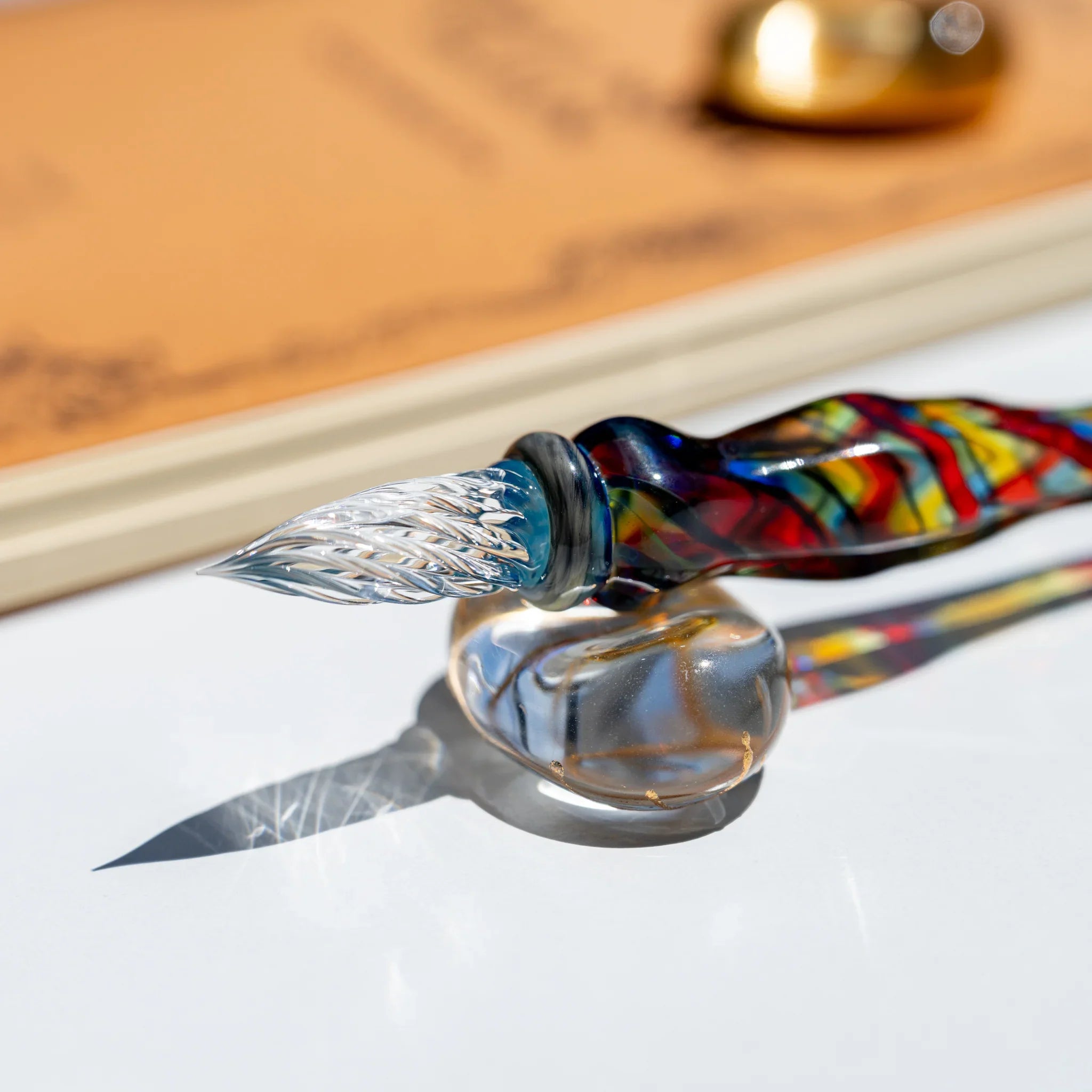 Golden Thread Glass Pen Rest