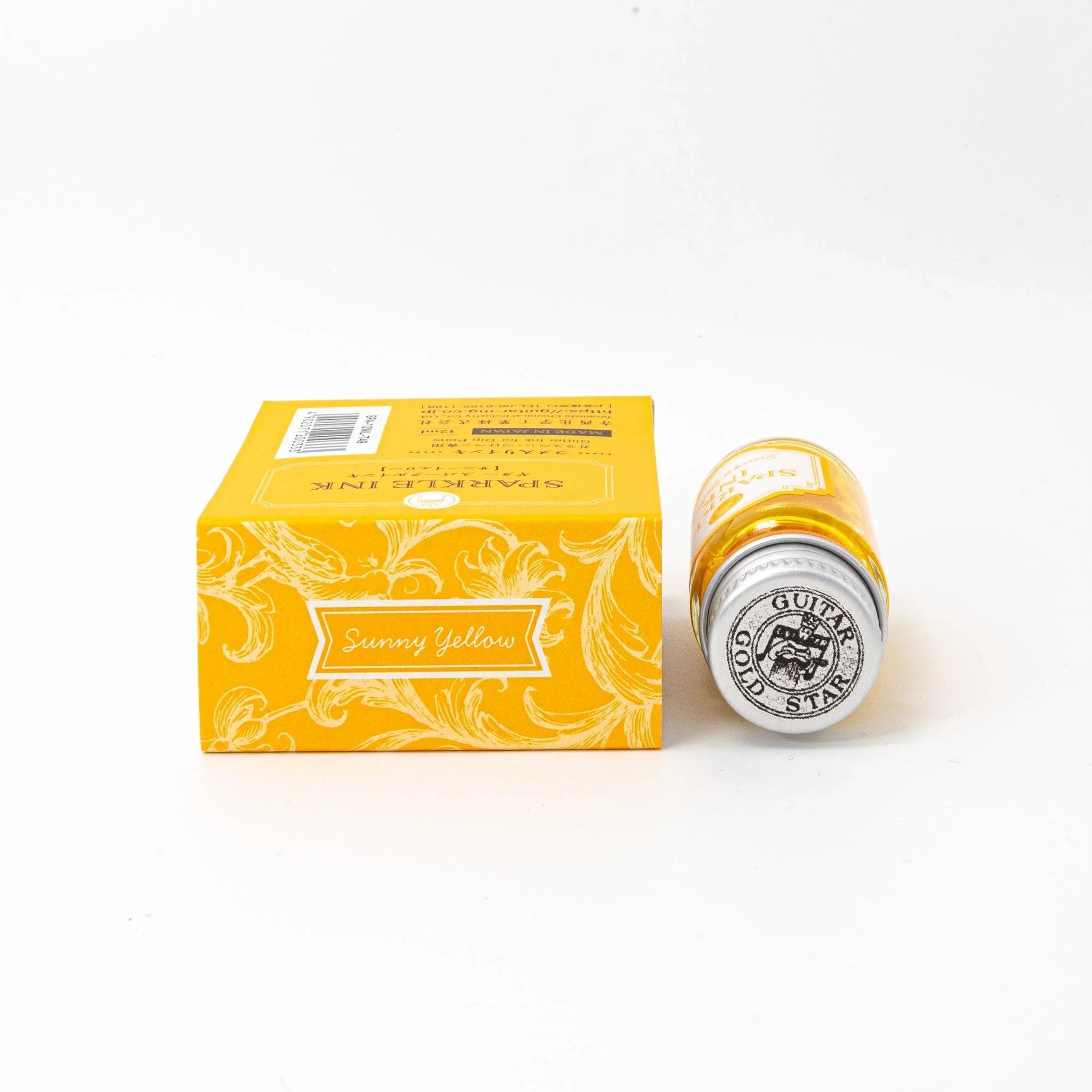 Shimmer ink Sunny Yellow Guitar Sparkle bottle with pearl pigment effect for calligraphy with quality binding and paper