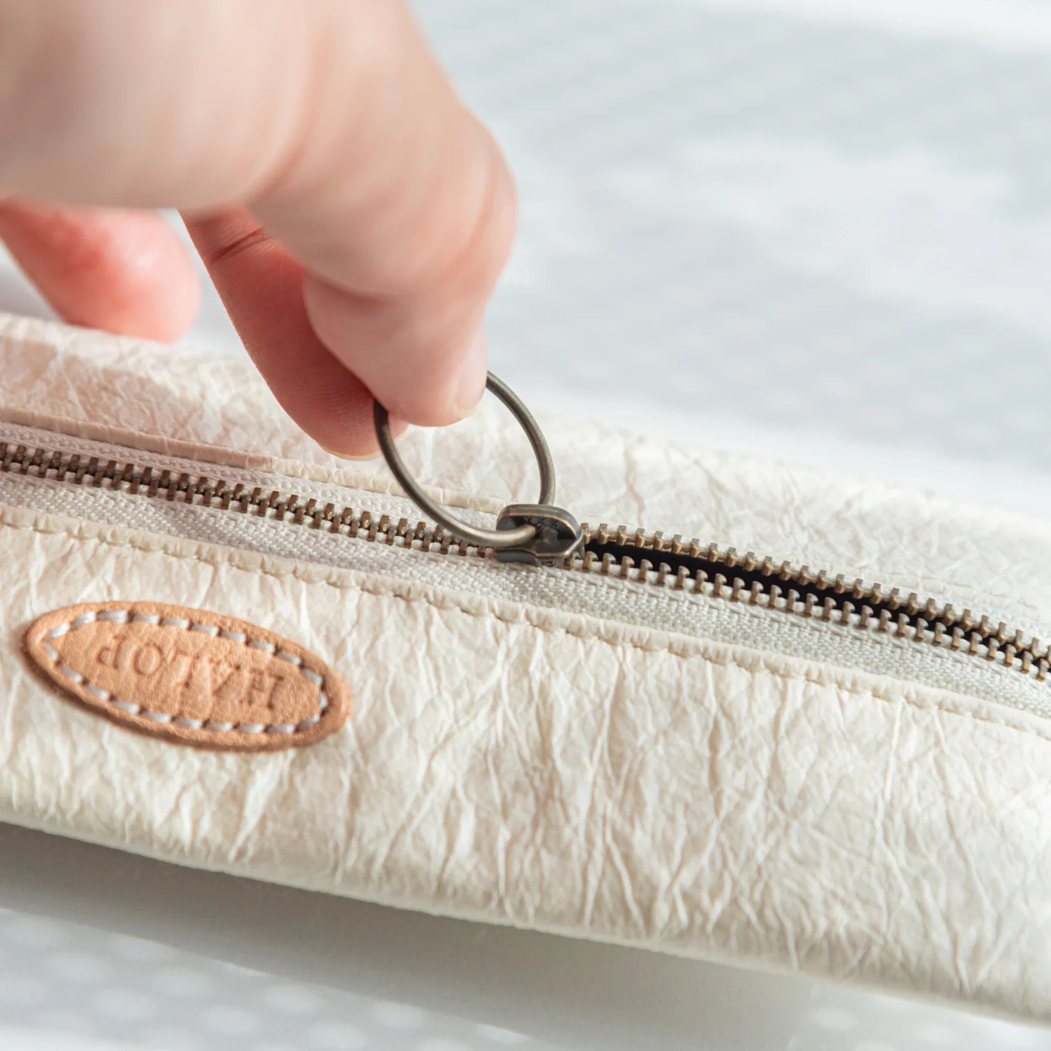 Handcrafted Sugihara Washi Paper Pen Case white three-quarter view showing complete case design display