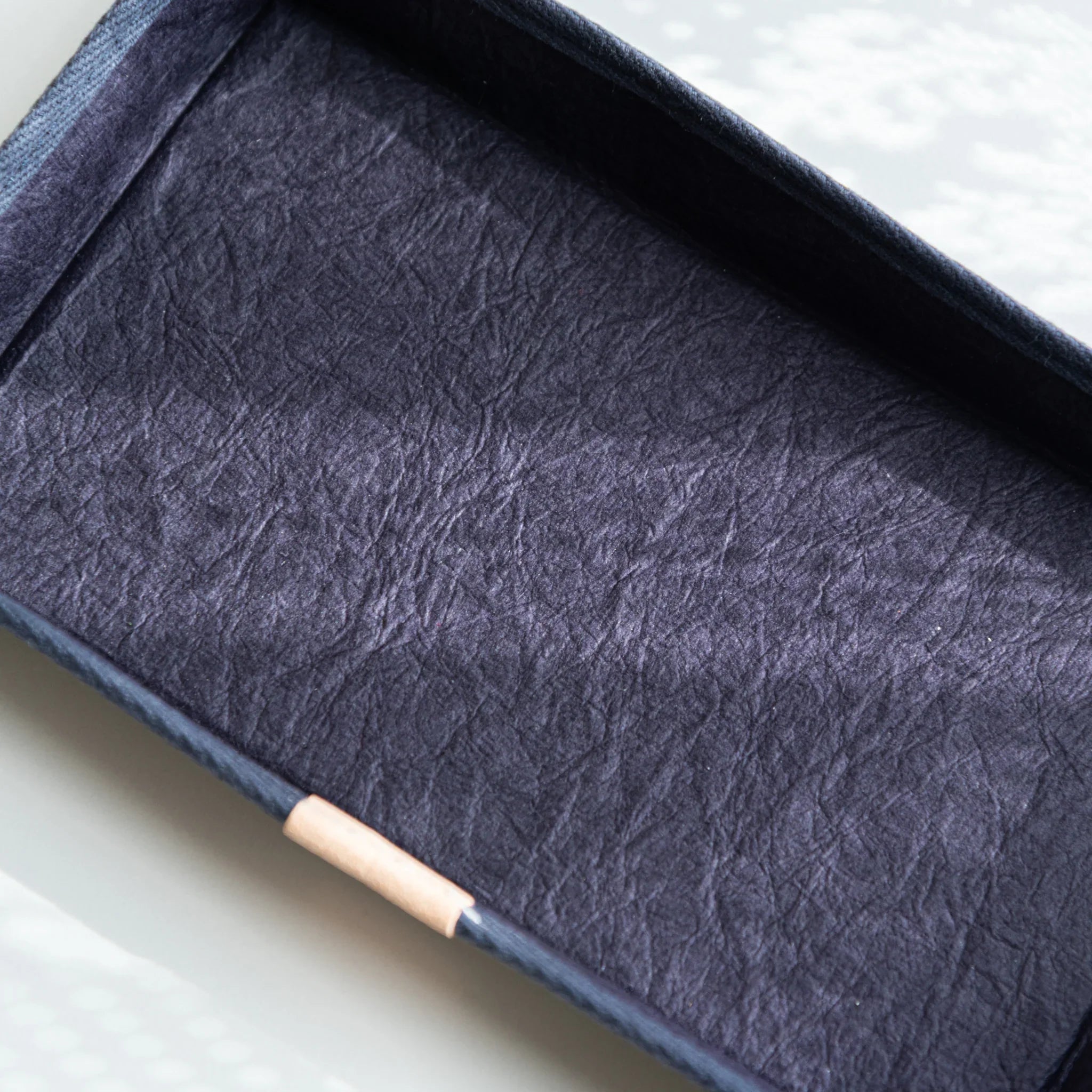 Handcrafted Sugihara Washi Paper Pen Tray purple overhead perspective showing top surface and pen grooves