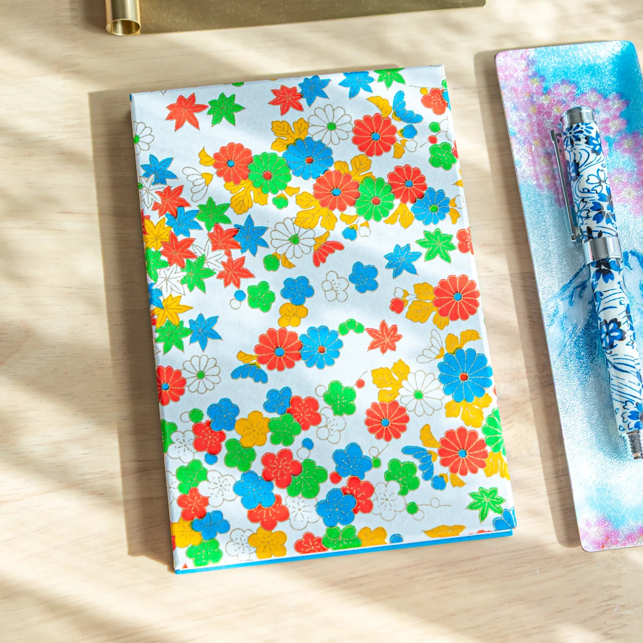 Joyful Flowers Washi Goshuincho Stamp Book front cover with washi paper and colorful floral botanical design