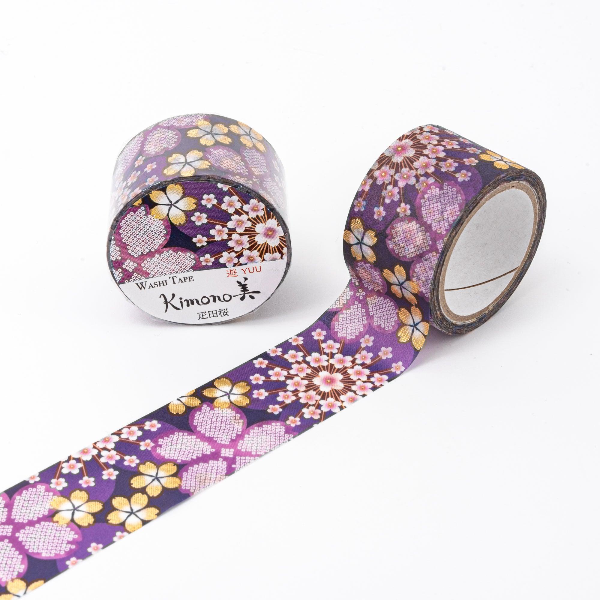 Kimono Beauty Series Hikita Sakura Iyo Washi Tape three-quarter angle showing complete sakura flower design