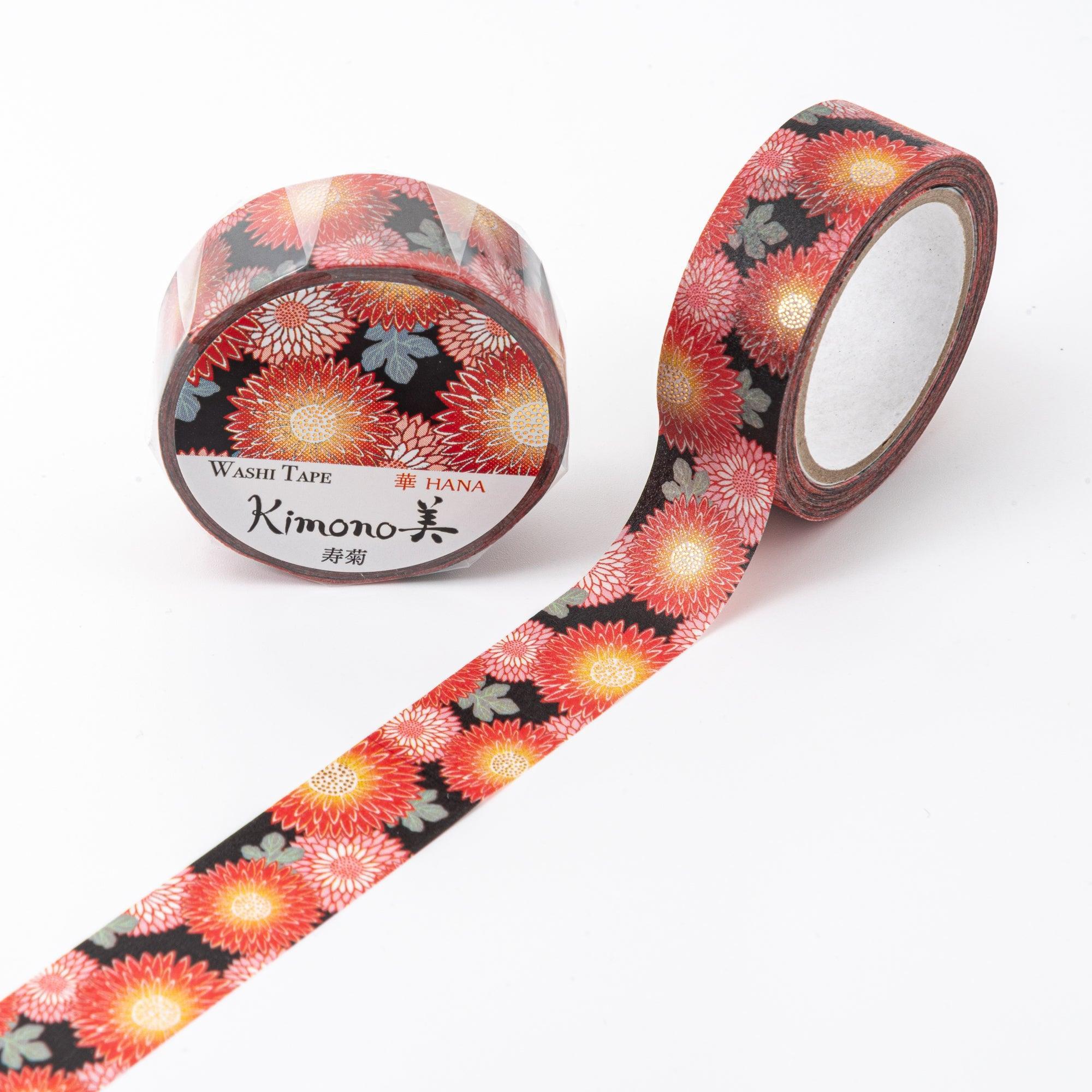 Kimono Beauty Kotobuki Iyo washi tape, overhead flat lay roll composition with pattern detail visible