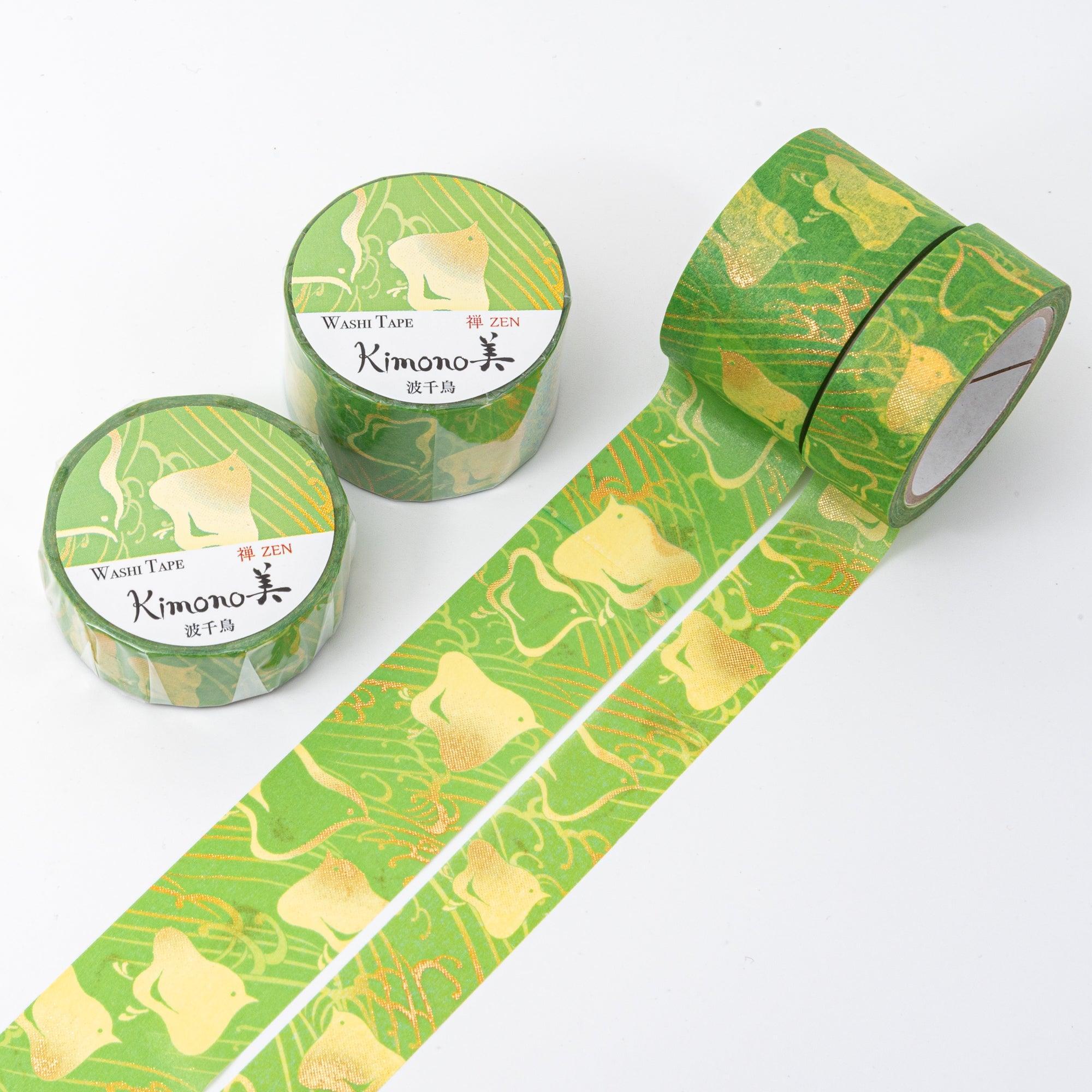 Kimono Beauty Series Nami Chidori Iyo Washi Tape with traditional wave and plover bird pattern on blue
