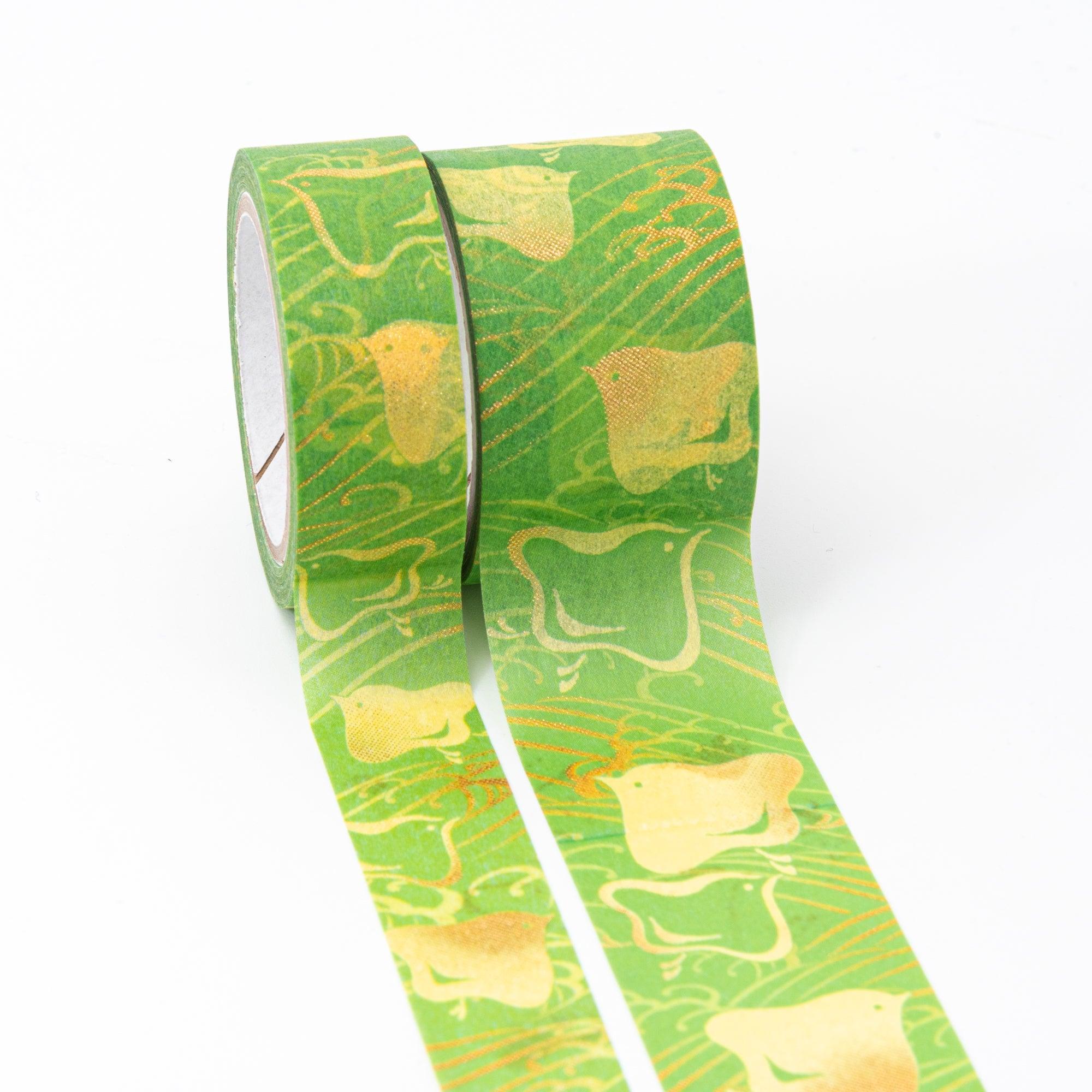 Kimono Beauty Series Nami Chidori Iyo Washi Tape side view showing wave and bird design on compact tape roll