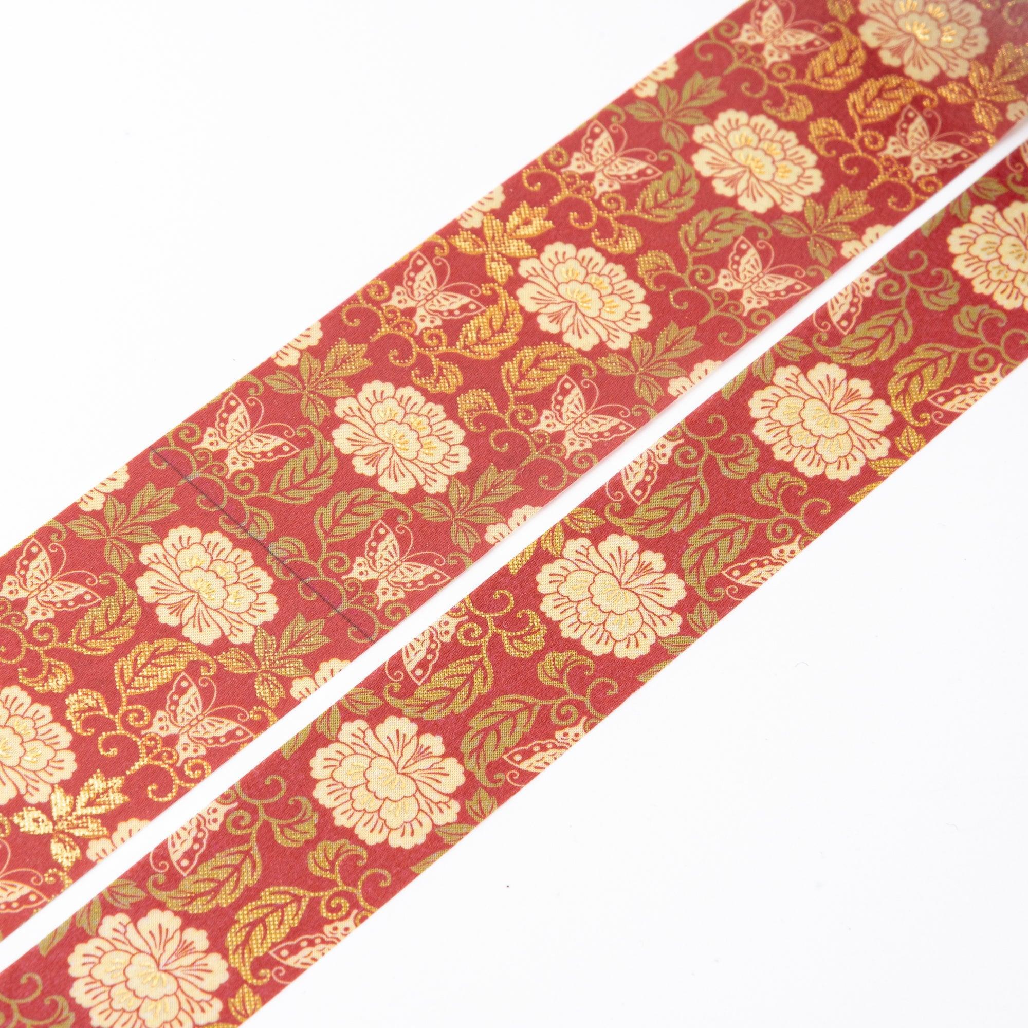 Kimono Beauty Series Peony Iyo Washi Tape angled view showing peony blossom flower design on decorated tape