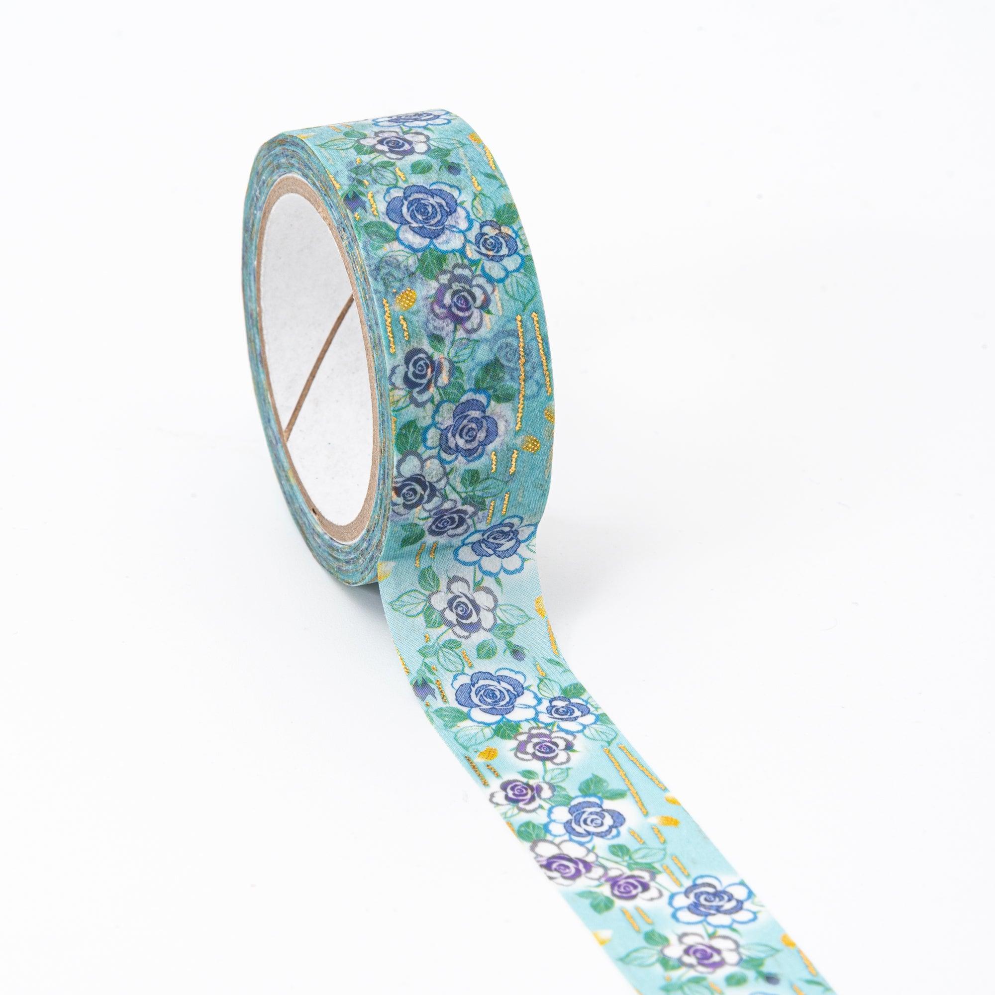 Kimono Beauty Series Rose Iyo Washi Tape side profile showing compact tape roll with delicate rose flowers
