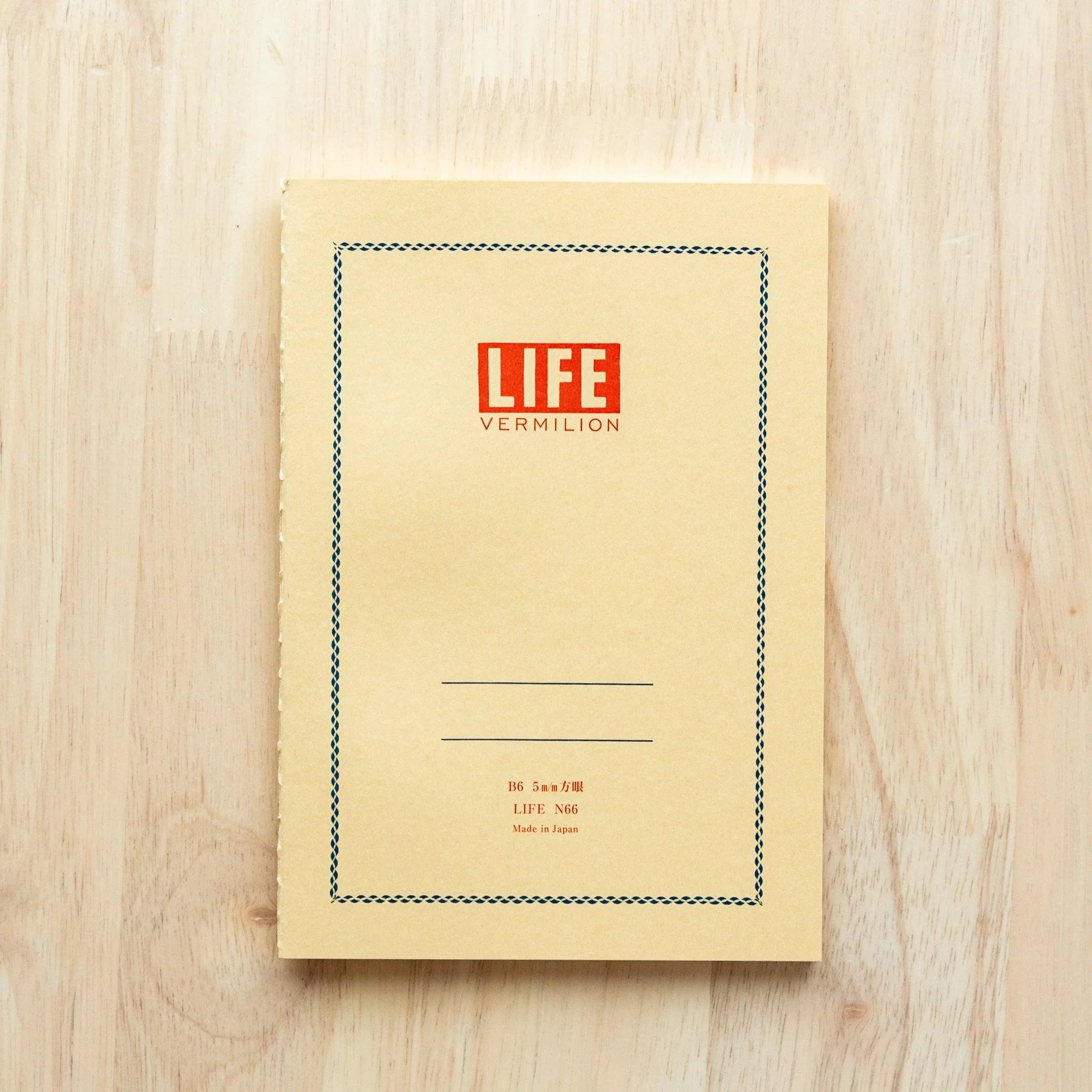 Traditional vermilion LIFE notebook vibrant red with quality binding and paper pages with traditional Japanese craftsmanship