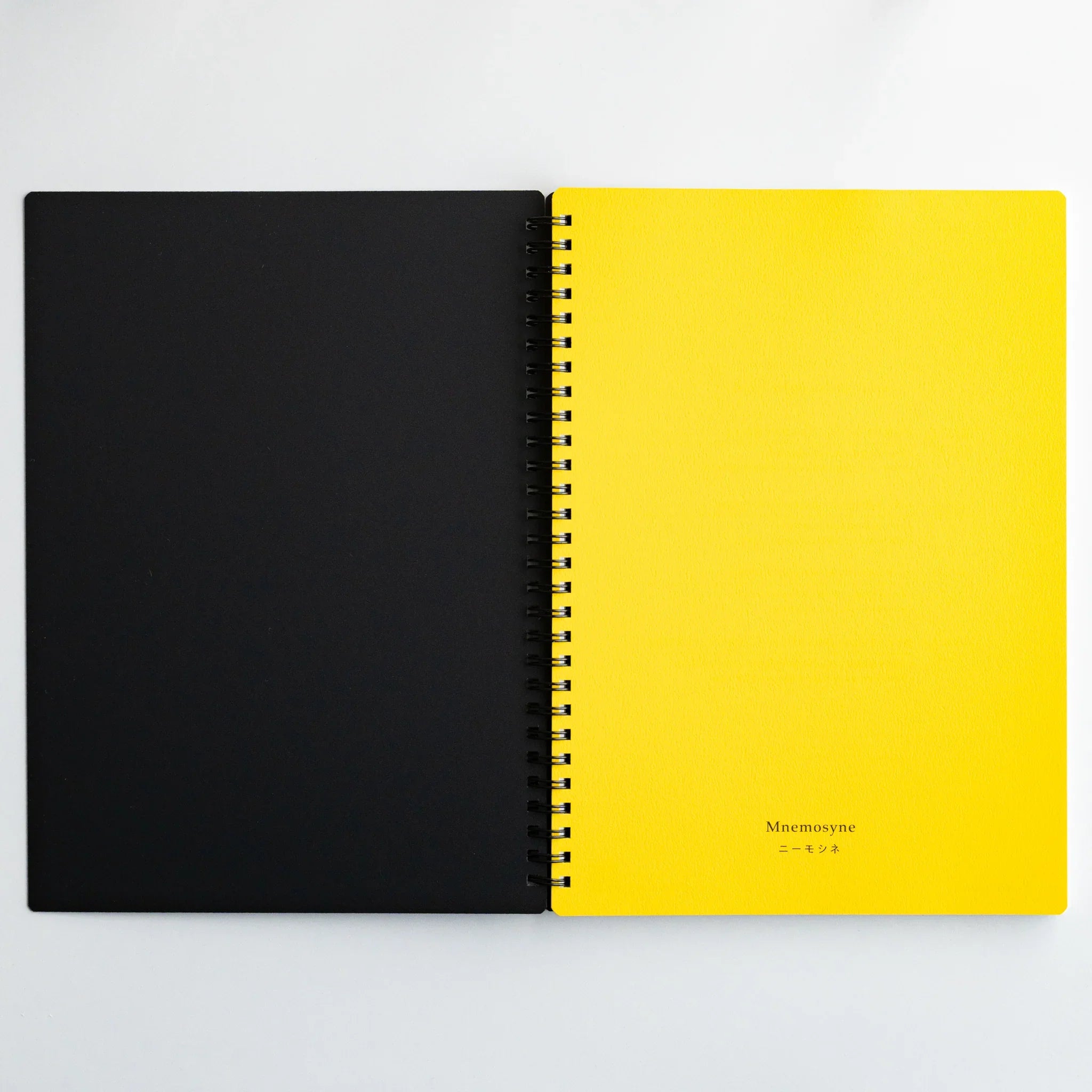Maruman Mnemosyne notebook, flat lay displaying open ruled pages, Maruman Mnemosyne Japanese notebook with smooth paper and