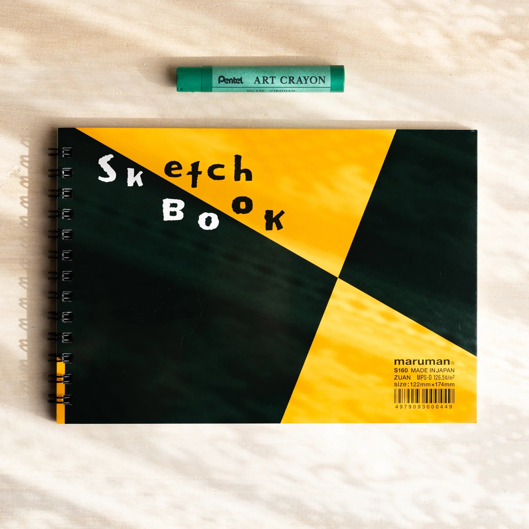 Maruman Zuan sketchbook, flat lay of closed sketchbook cover, Japanese stationery with quality materials and functional