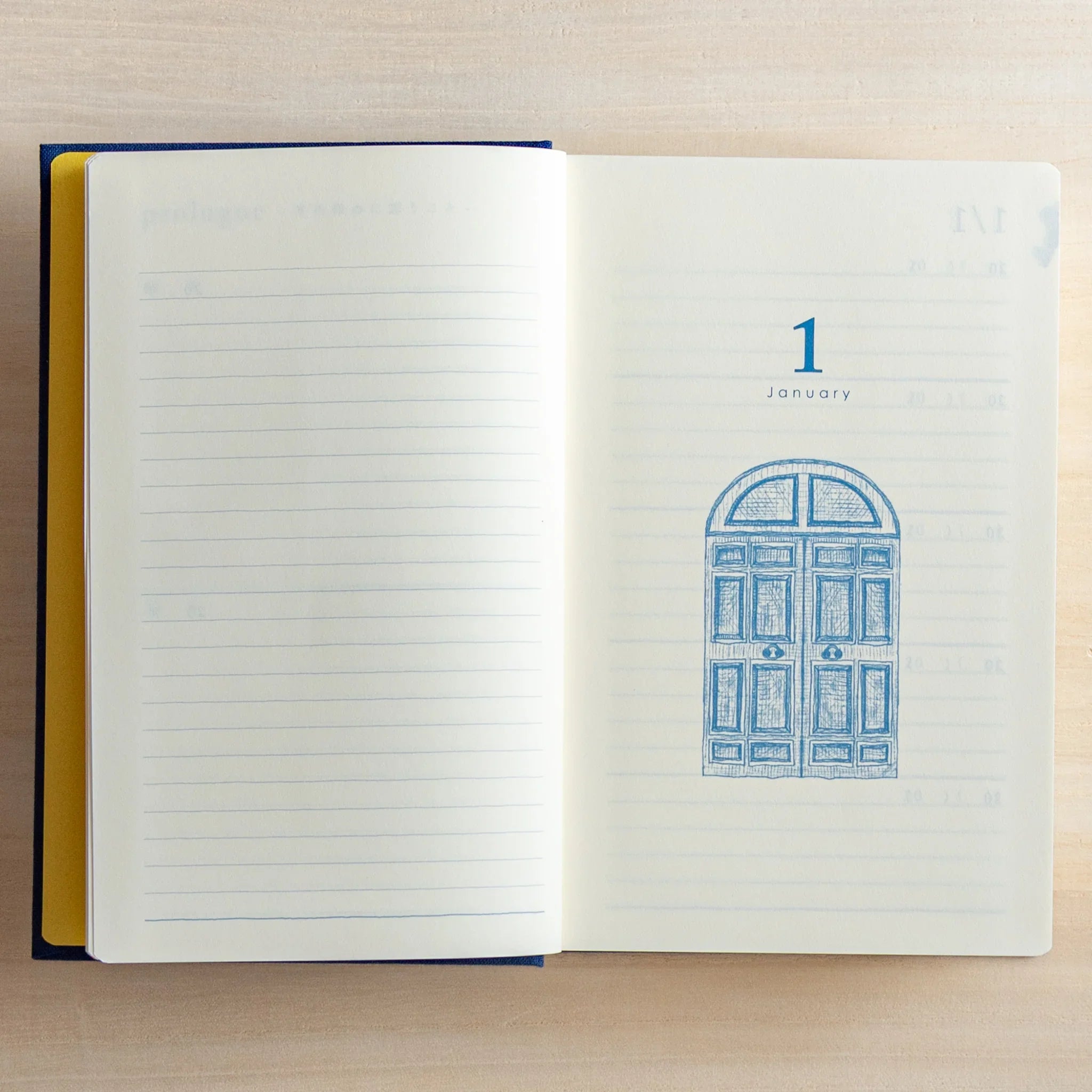 Midori 10-year journal, page detail showing ruled lines and margin spacing, Japanese stationery with quality materials and