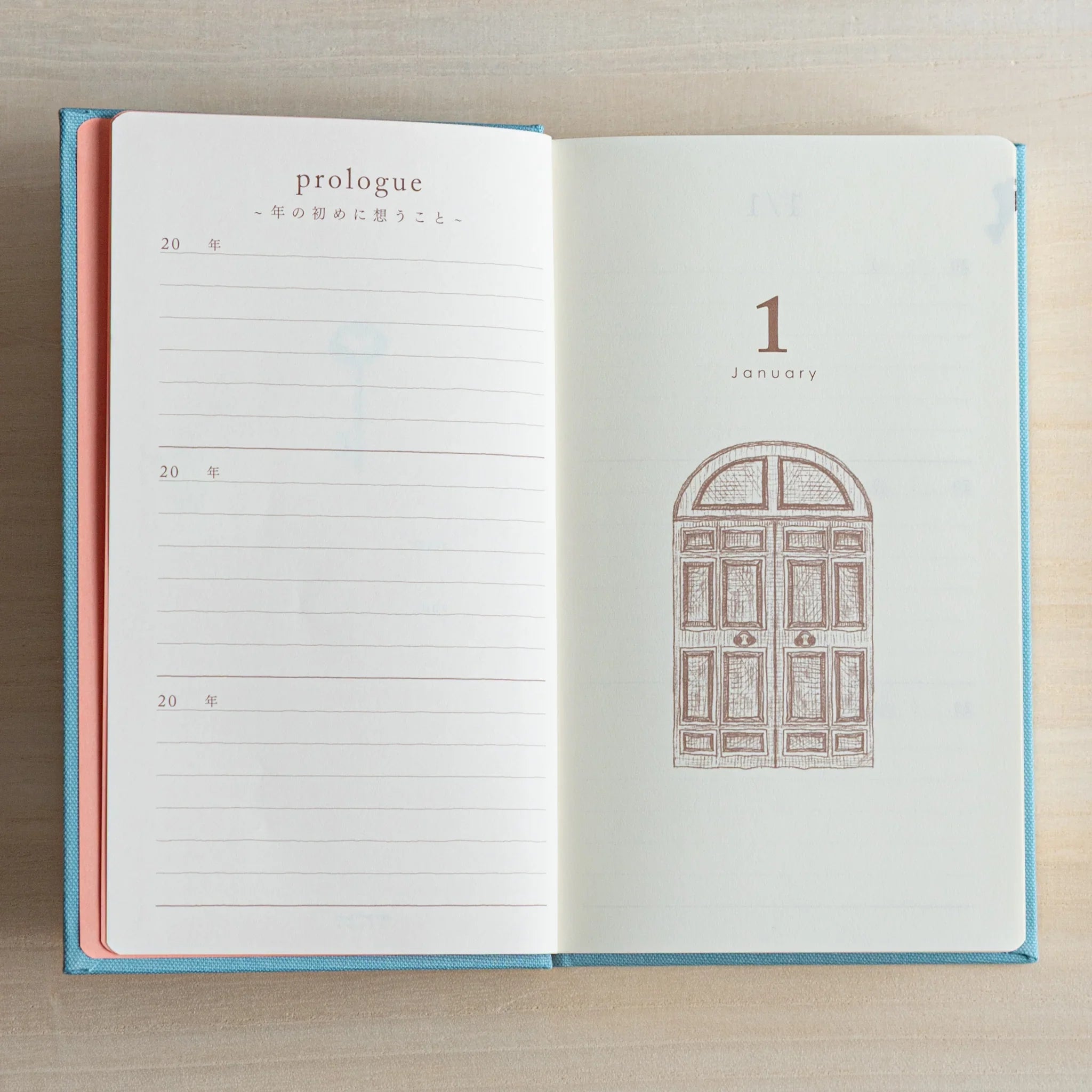 Midori 3-year journal, cover interior showing endpapers and construction, Japanese Midori diary for multi-year journaling