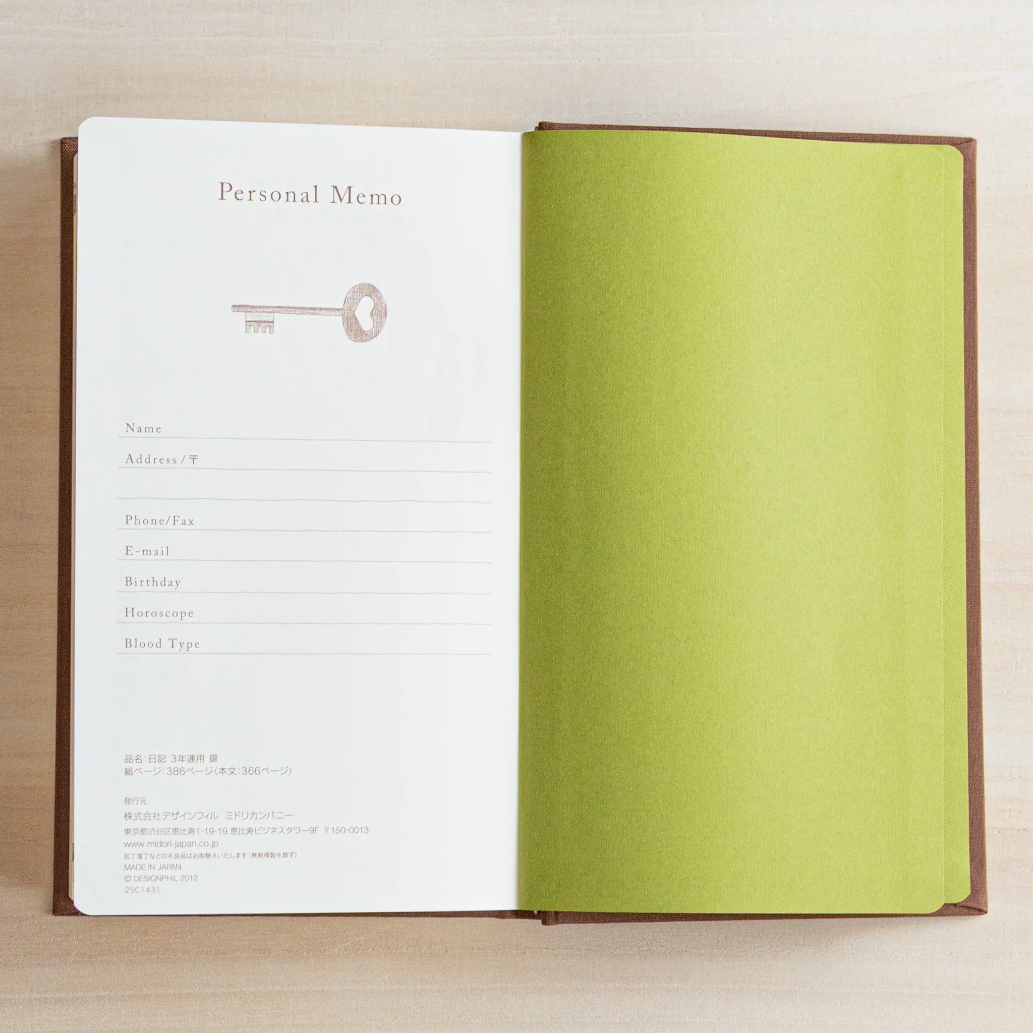 Midori 3-year journal, page spread showing date sections and margins, Midori 3-year planner journal with durable hardcover