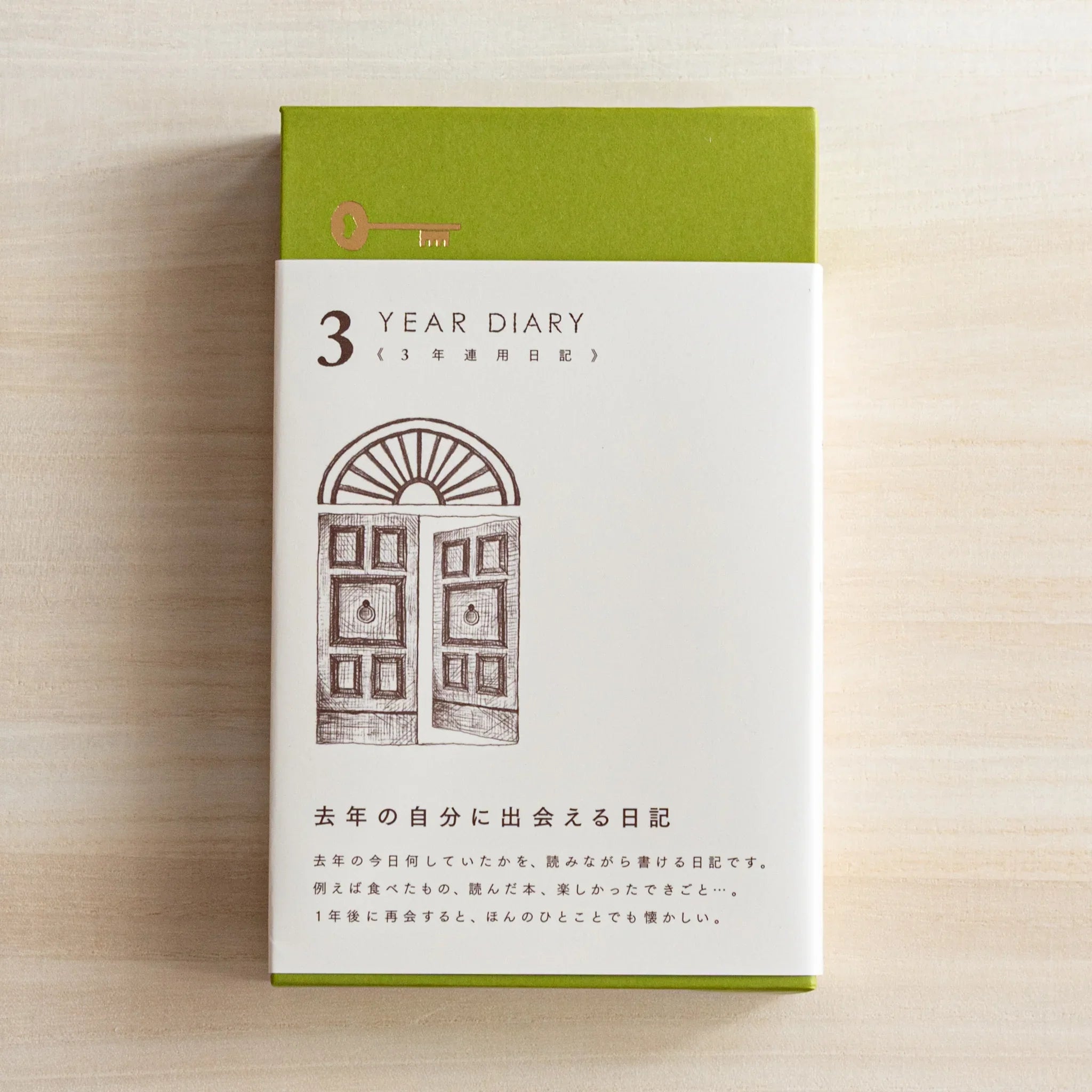 Midori 3-year journal, spread showing transition between yearly sections, Japanese hardcover 3-year dated diary from Midori