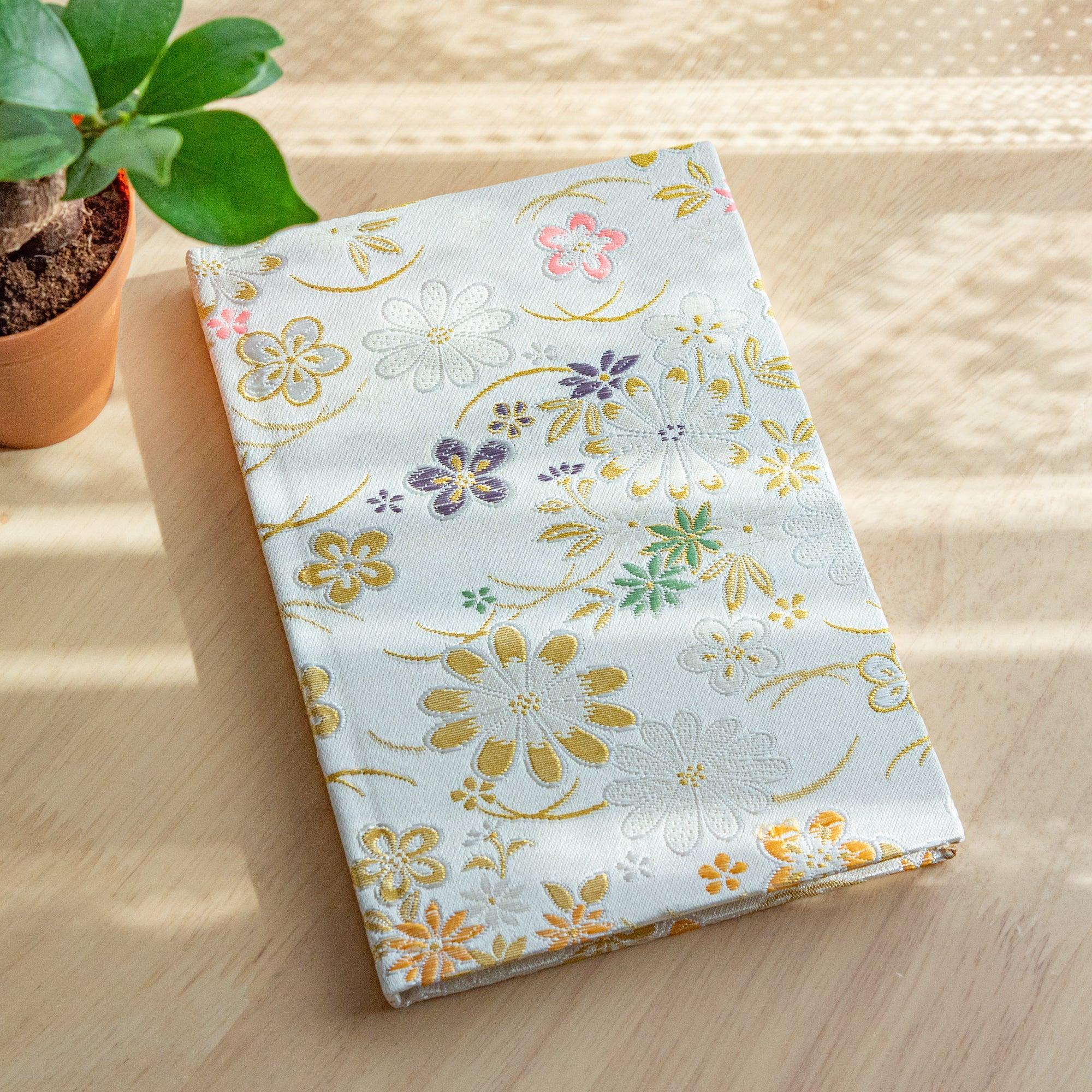 Nishijin textile B6 notebook with traditional brocade Elegant Floral Weave front cover design with binding