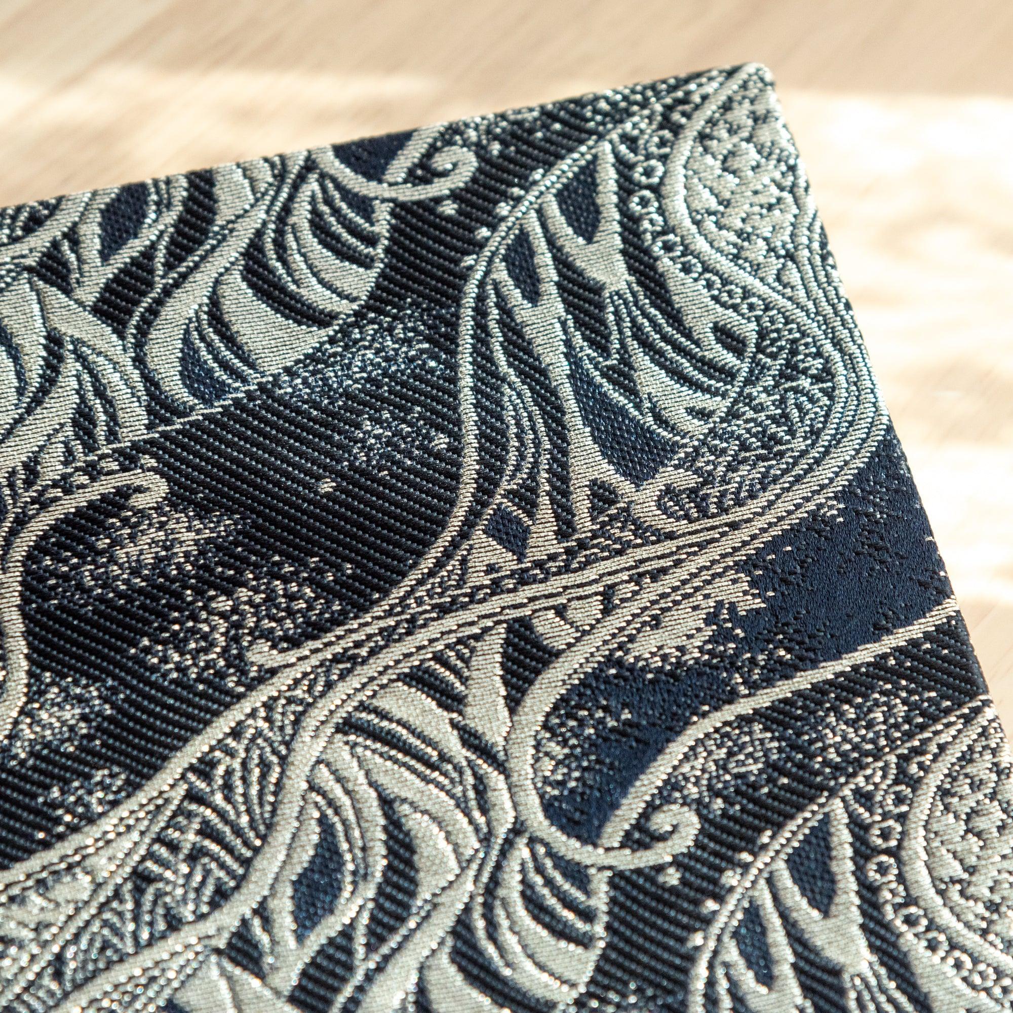 Nishijin Misty Streams B6 journal, spine with gold embossing on textile craft detail with quality binding