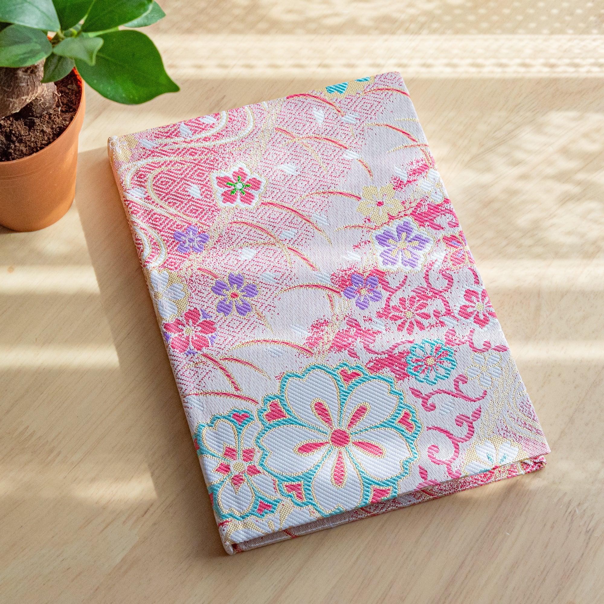 Nishijin textile B6 notebook with traditional brocade Sakura Brocade cherry blossom cover design with binding