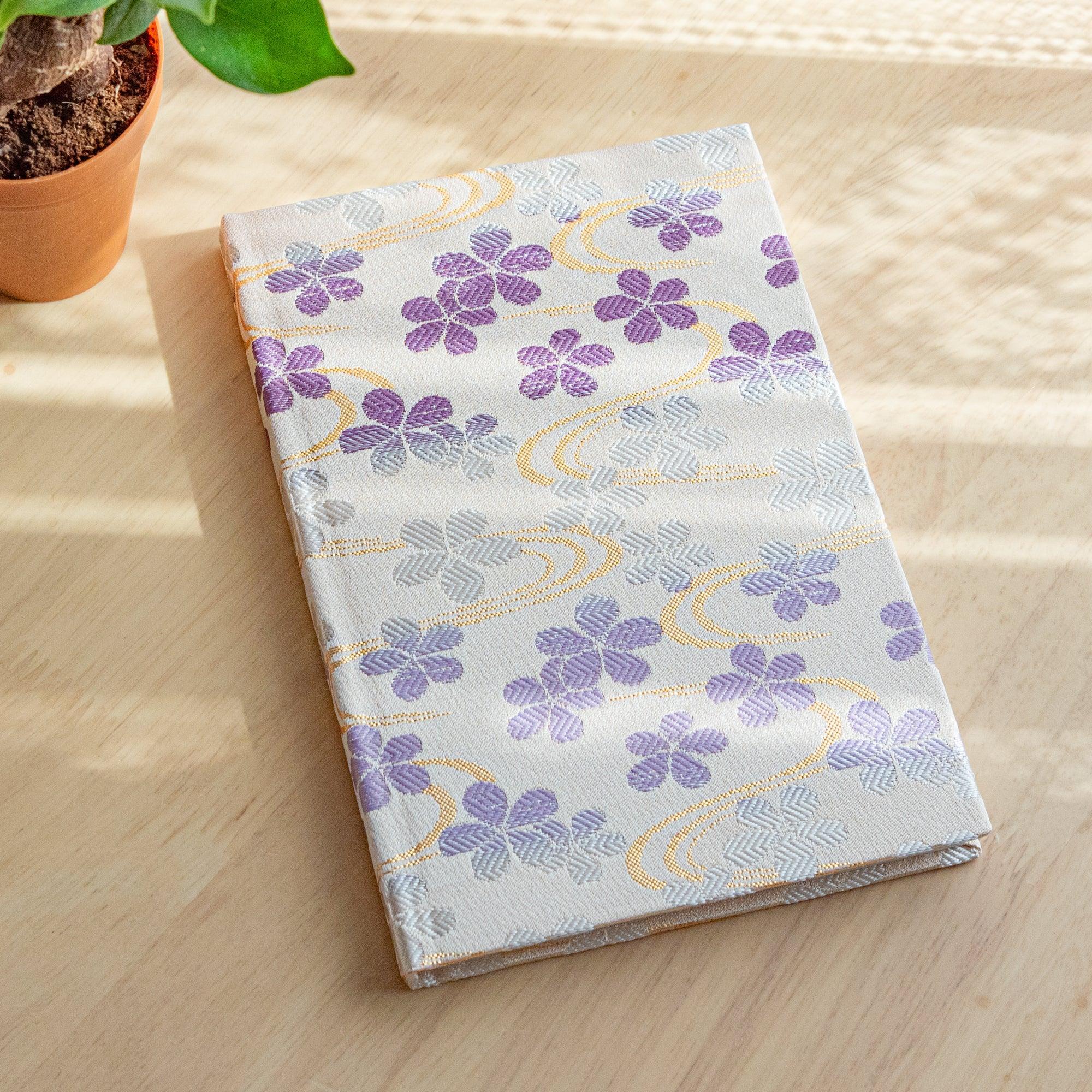 Nishijin textile B6 notebook with Streamside Sakura Dreams traditional brocade cover design with binding