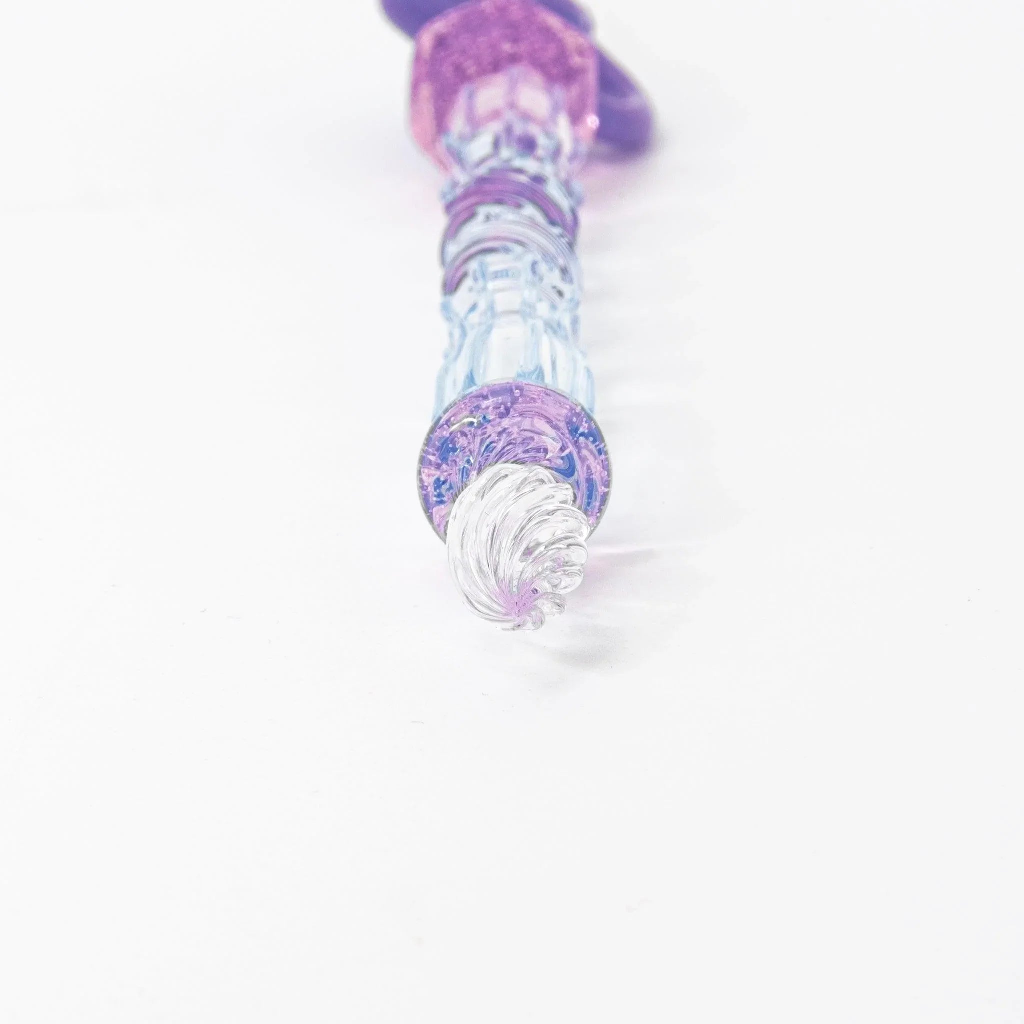Japanese made glass dip pen in soft pastel purple featuring detailed cat design showcasing techniques