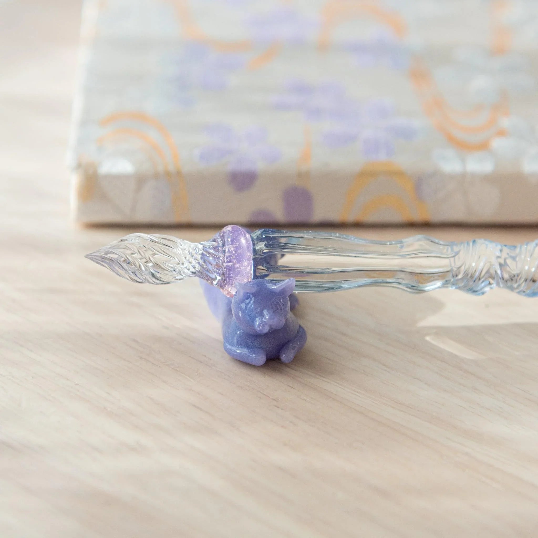 Pastel Purple Cat Glass Dip Pen with integrated cat silhouette design in calming pastel purple tones and finish