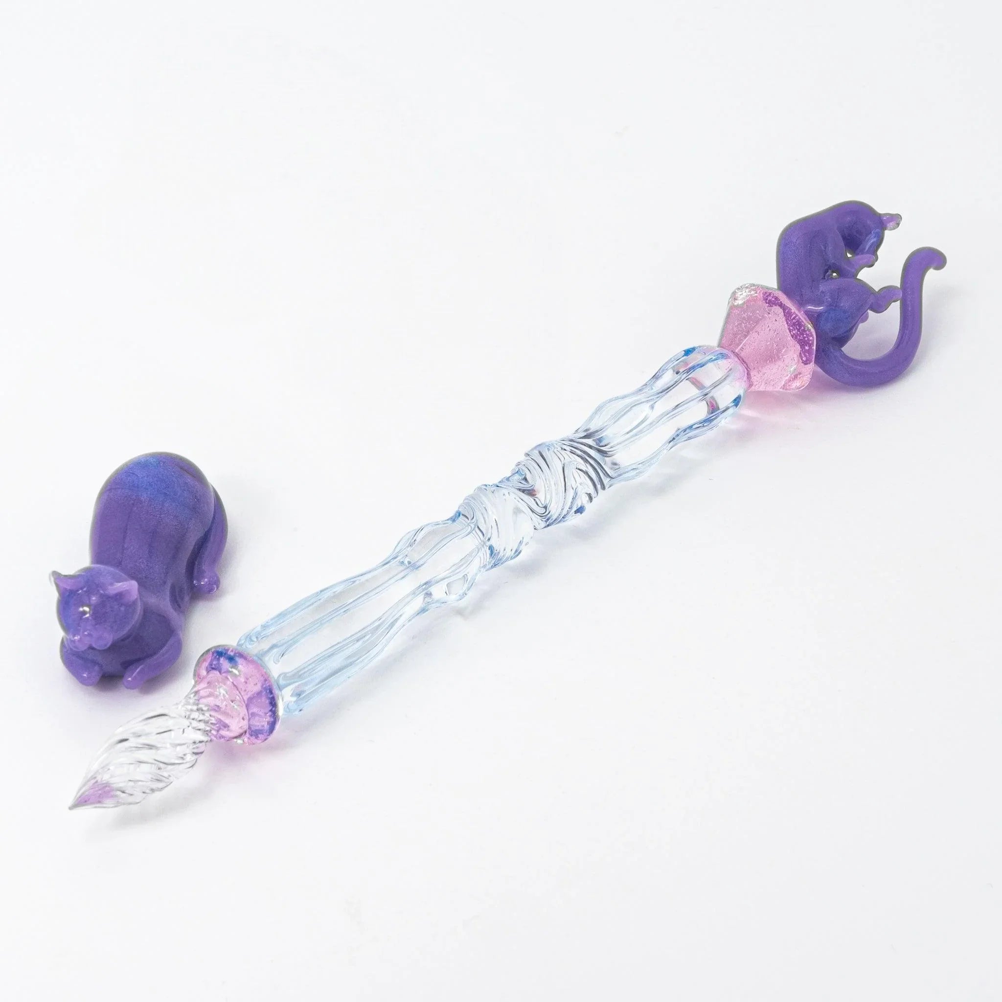Pastel Purple Cat Glass Dip Pen close-up revealing cat ear details and fine craftsmanship typical of Japanese design