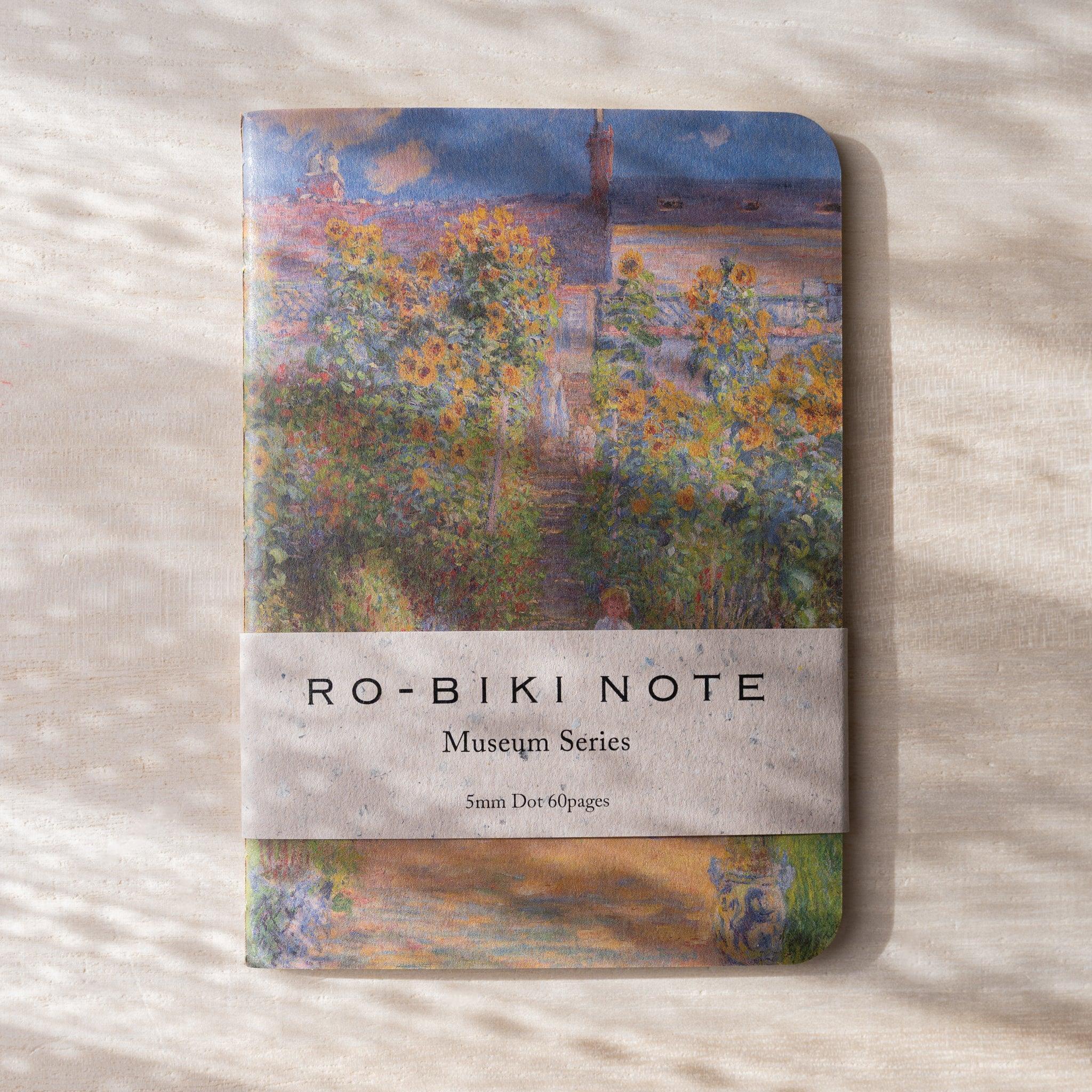 RO-BIKI NOTE Museum Series Japanese notebook with garden floral botanical cover design, belly band visible