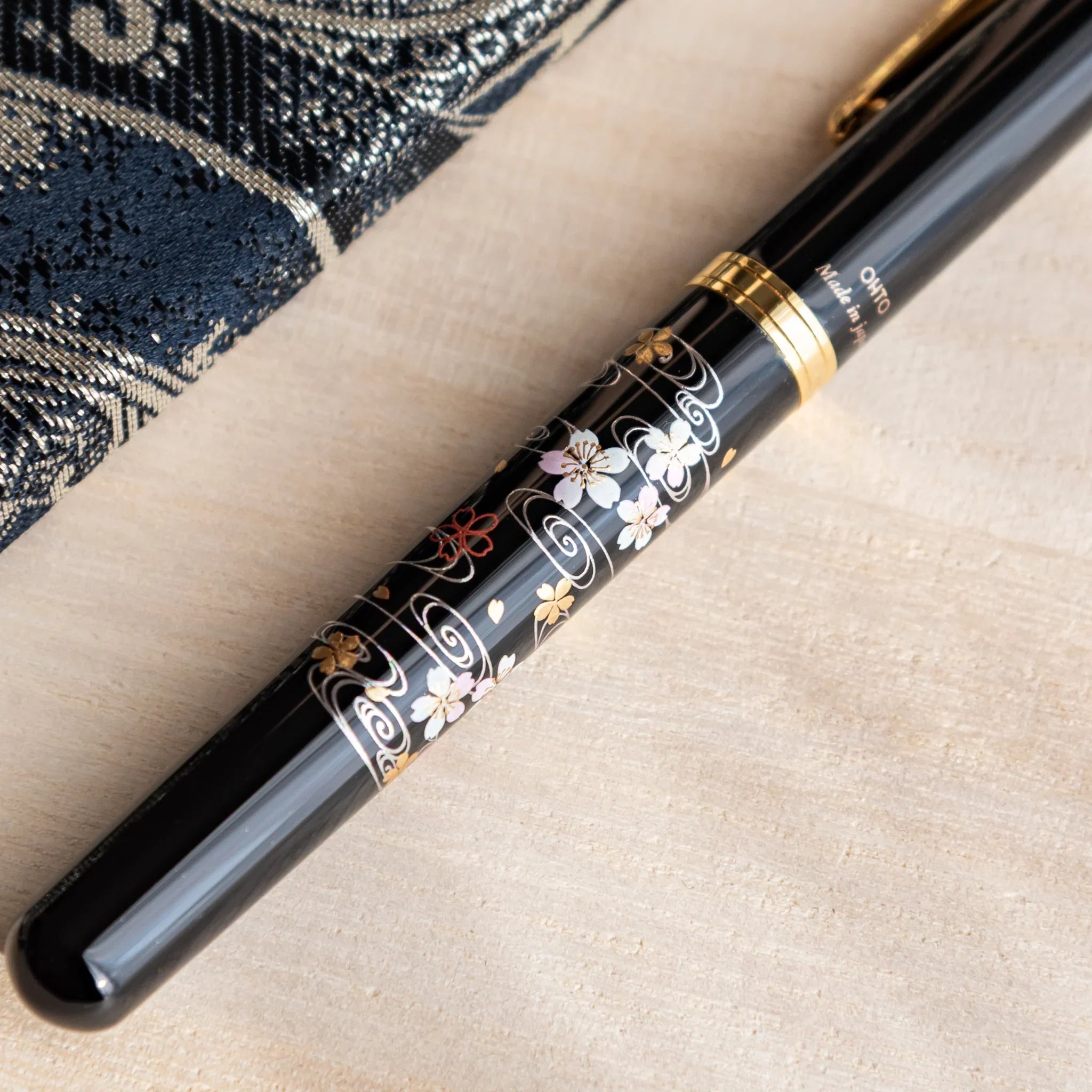 Sakura over the River Yamanaka Fountain Pen, angled view showing all sides providing full visual representation and product d