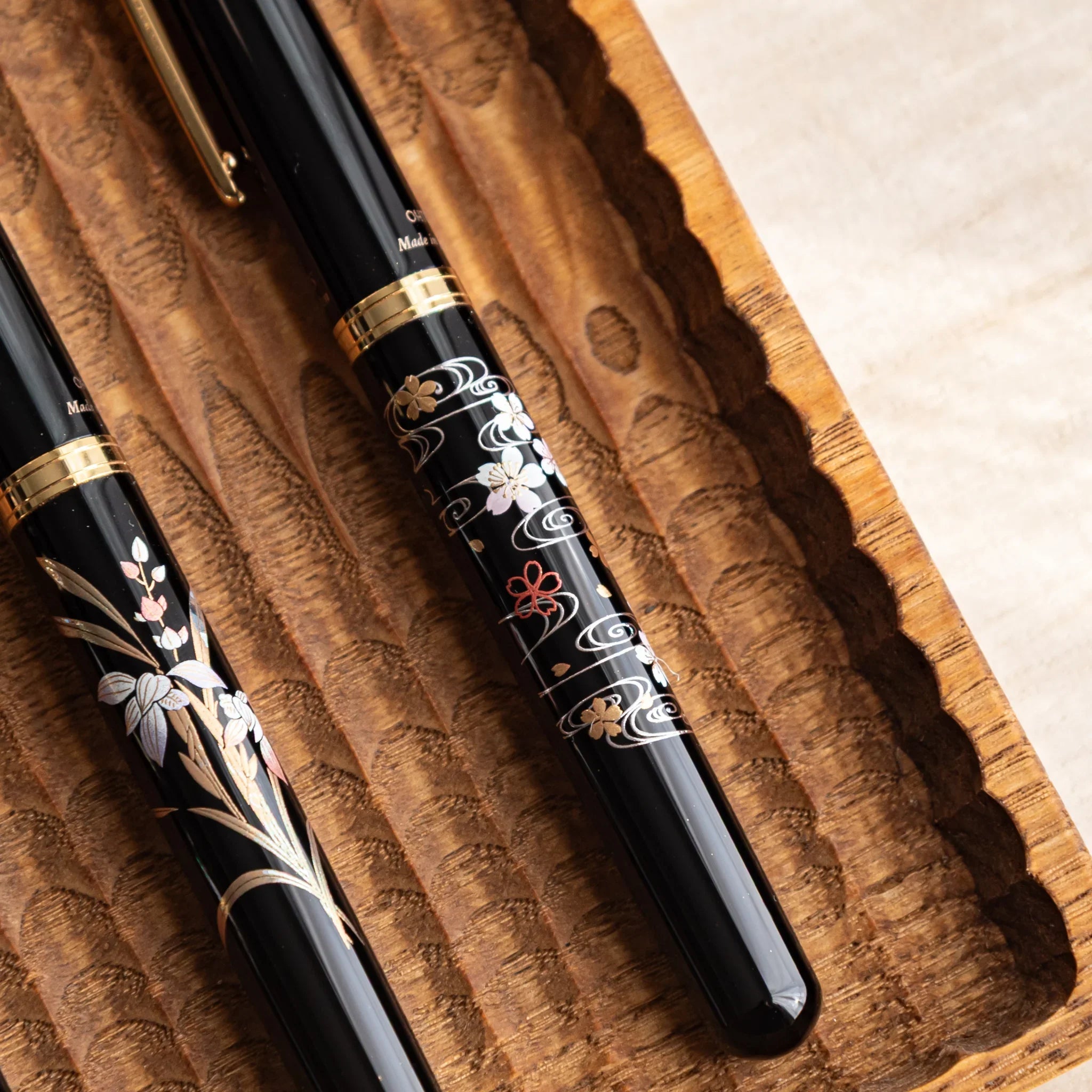Sakura over the River Yamanaka Fountain Pen, three-quarter angle of product providing full visual representation and product