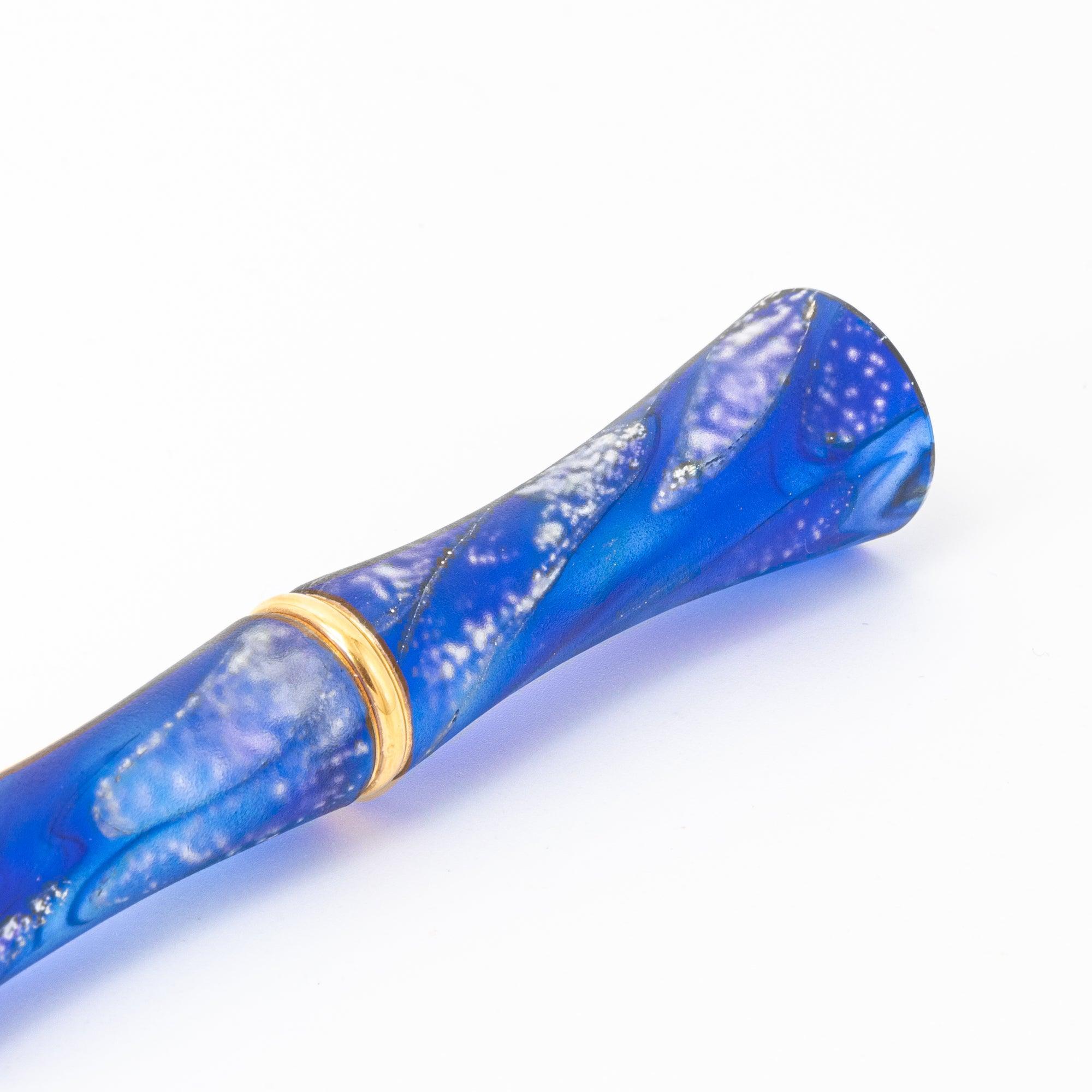 TAKETORI Hazy Moon Series Lapis Lazuli Glass Dip Pen - Glass Studio TooS, side profile view of product