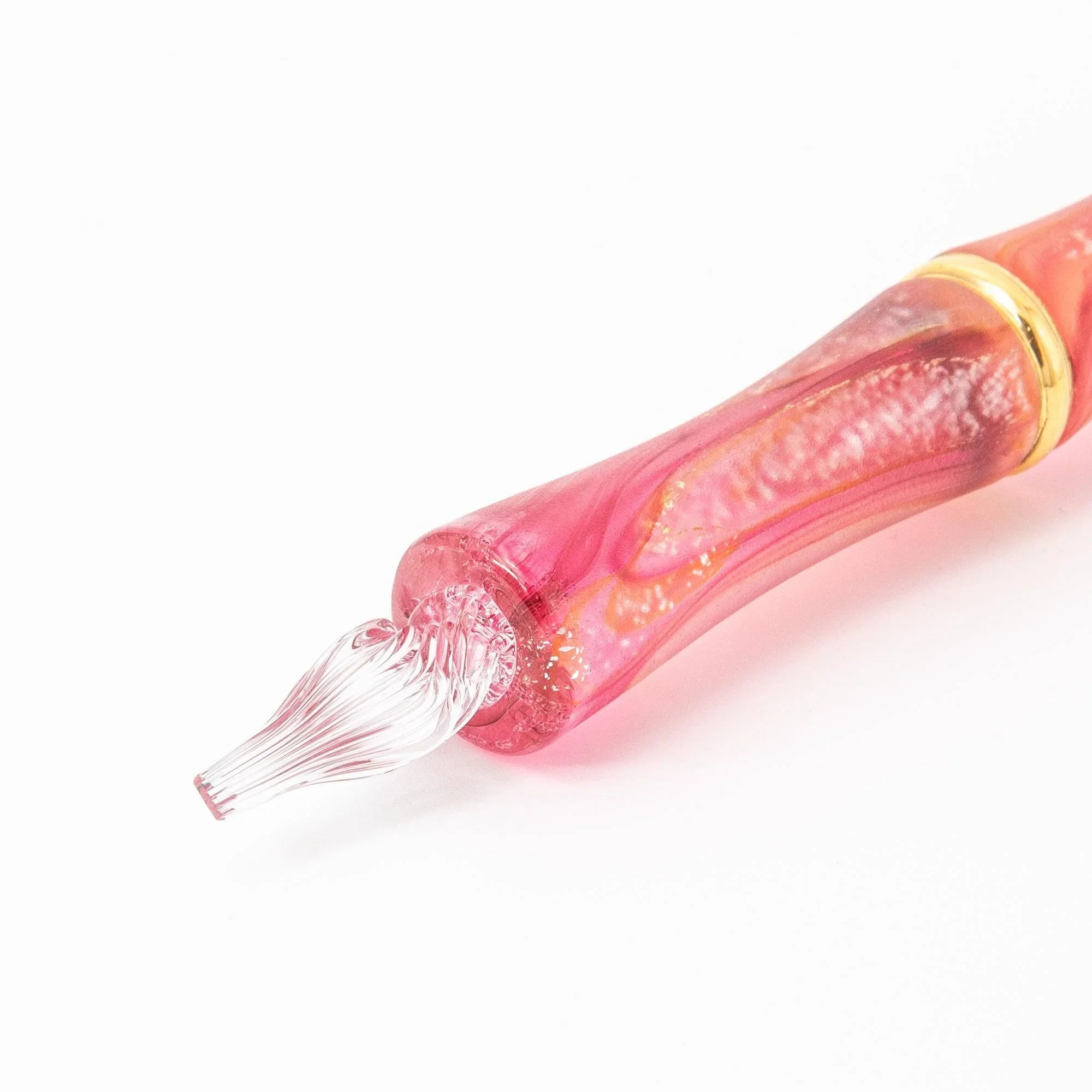 TAKETORI Hazy Series Moon Crimson Finch Glass Dip Pen - Glass Studio TooS, angled view showing all sides