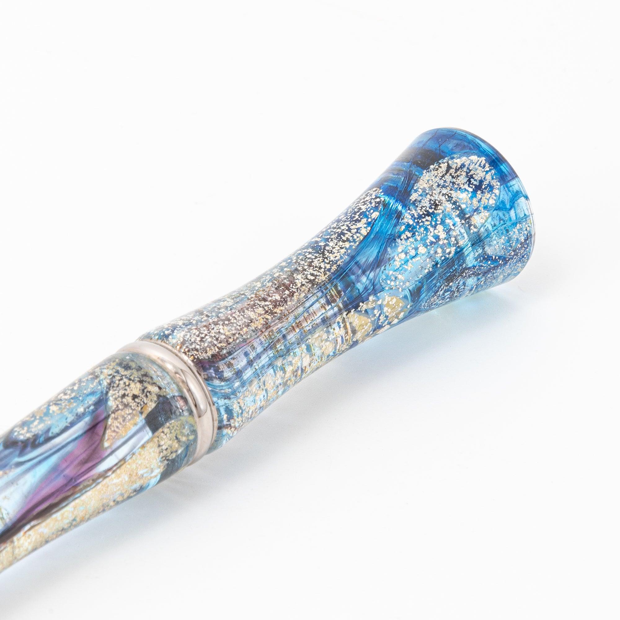 TAKETORI Mirror of the Moon Series Crimson Tinted Sky Glass Dip Pen - Glass Studio TooS, top-down perspective with detail