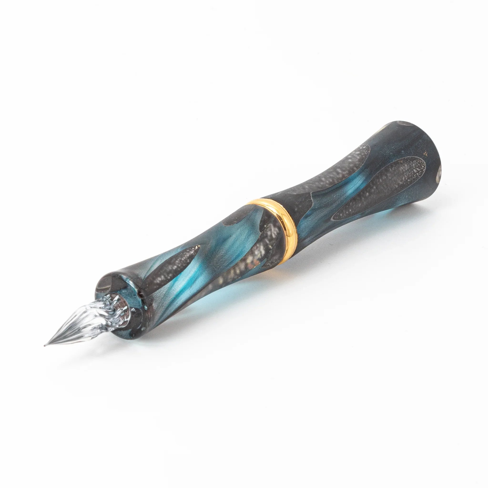 TAKETORI Waning Moon Series Water Blue Glass Dip Pen - Glass Studio TooS, front view with product styling