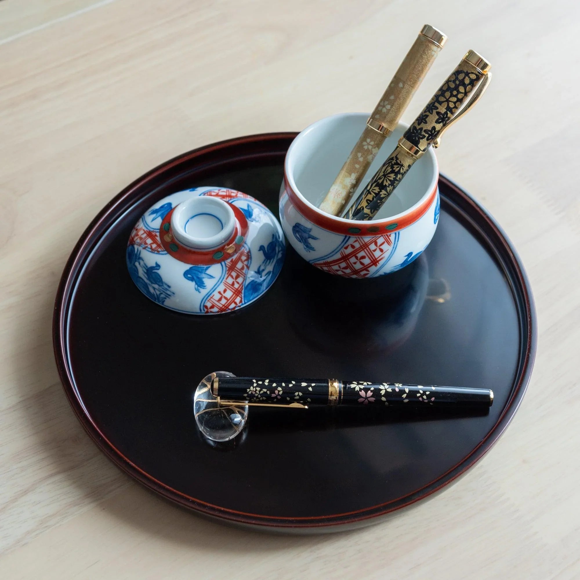 hand-made Tame-Nuri black lacquered tray features traditional weathered-look lacquer finish, refined for organizing wri