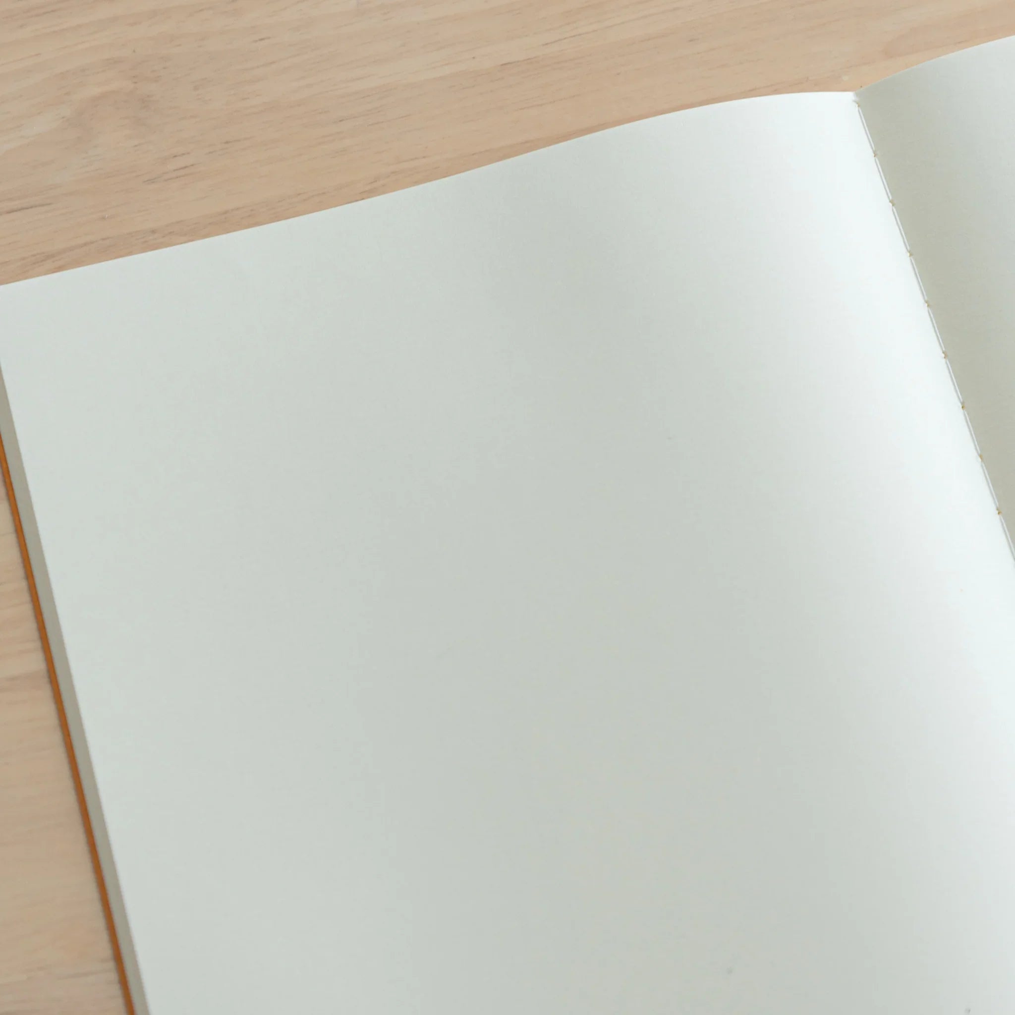 Tsubame Fools Cream Notebook flat lay emphasizing cream paper texture, page edges and subtle cover design detail