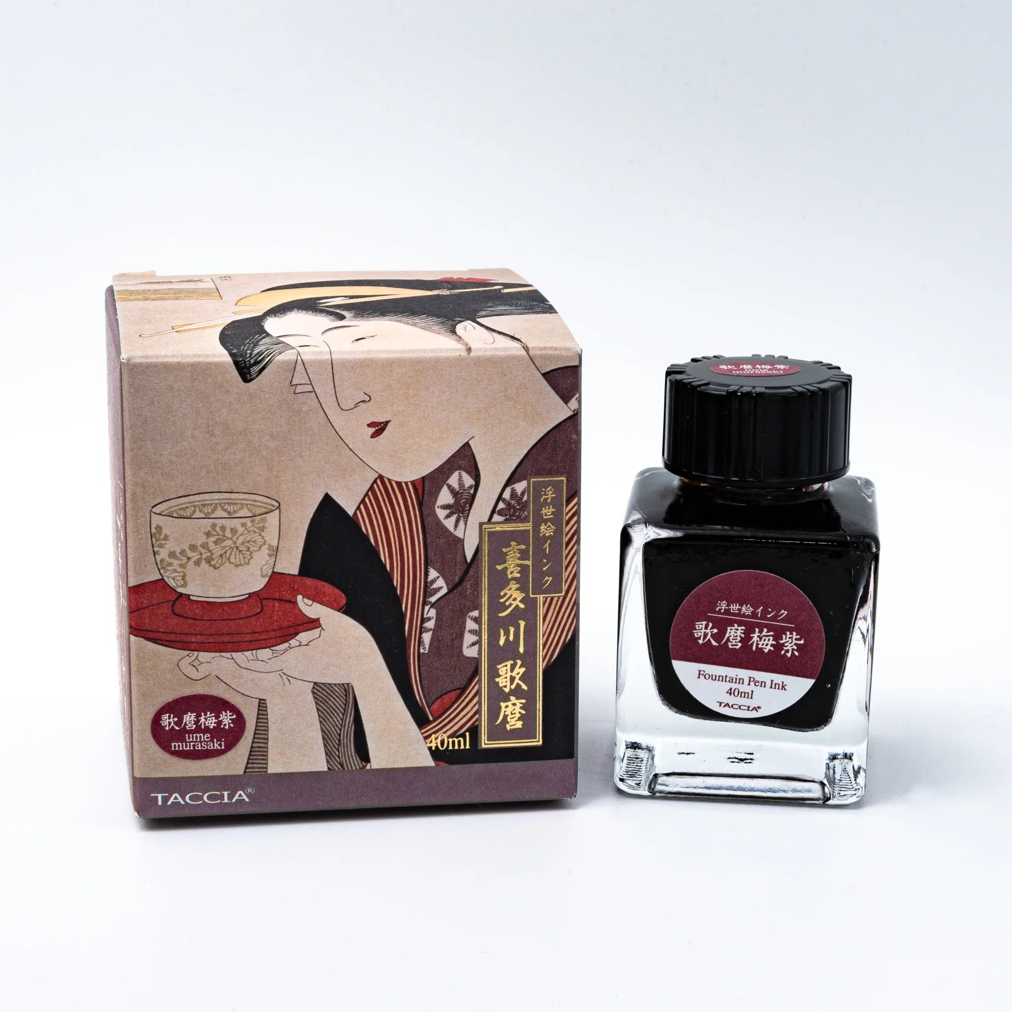 TACCIA Ukiyo-e Utamaro umemurasaki plum-purple fountain pen ink 40ml bottle with woodblock print box