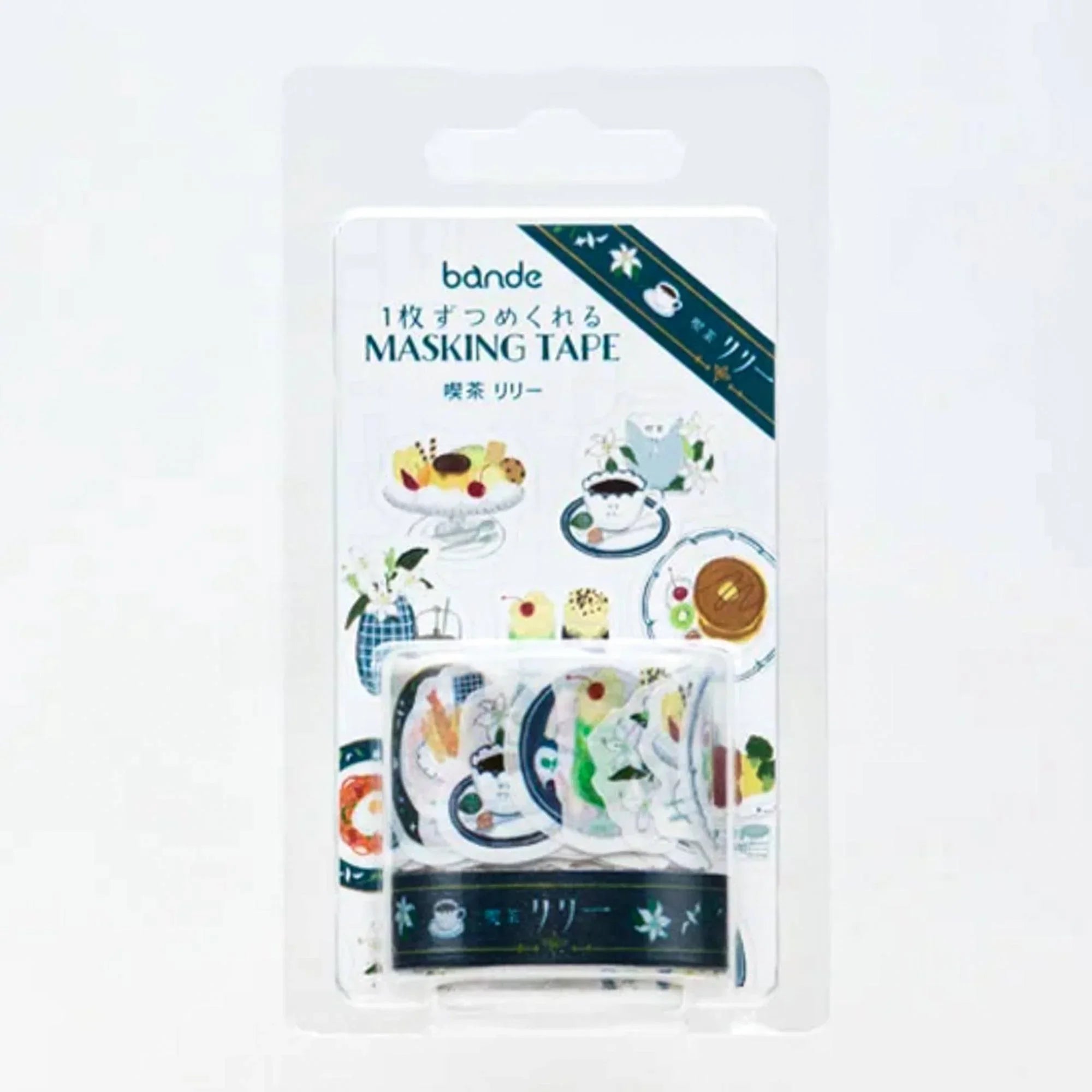 Bande Cafe Lily washi tape sticker roll and tape set featuring lily flowers and cafe-inspired patterns with stickers