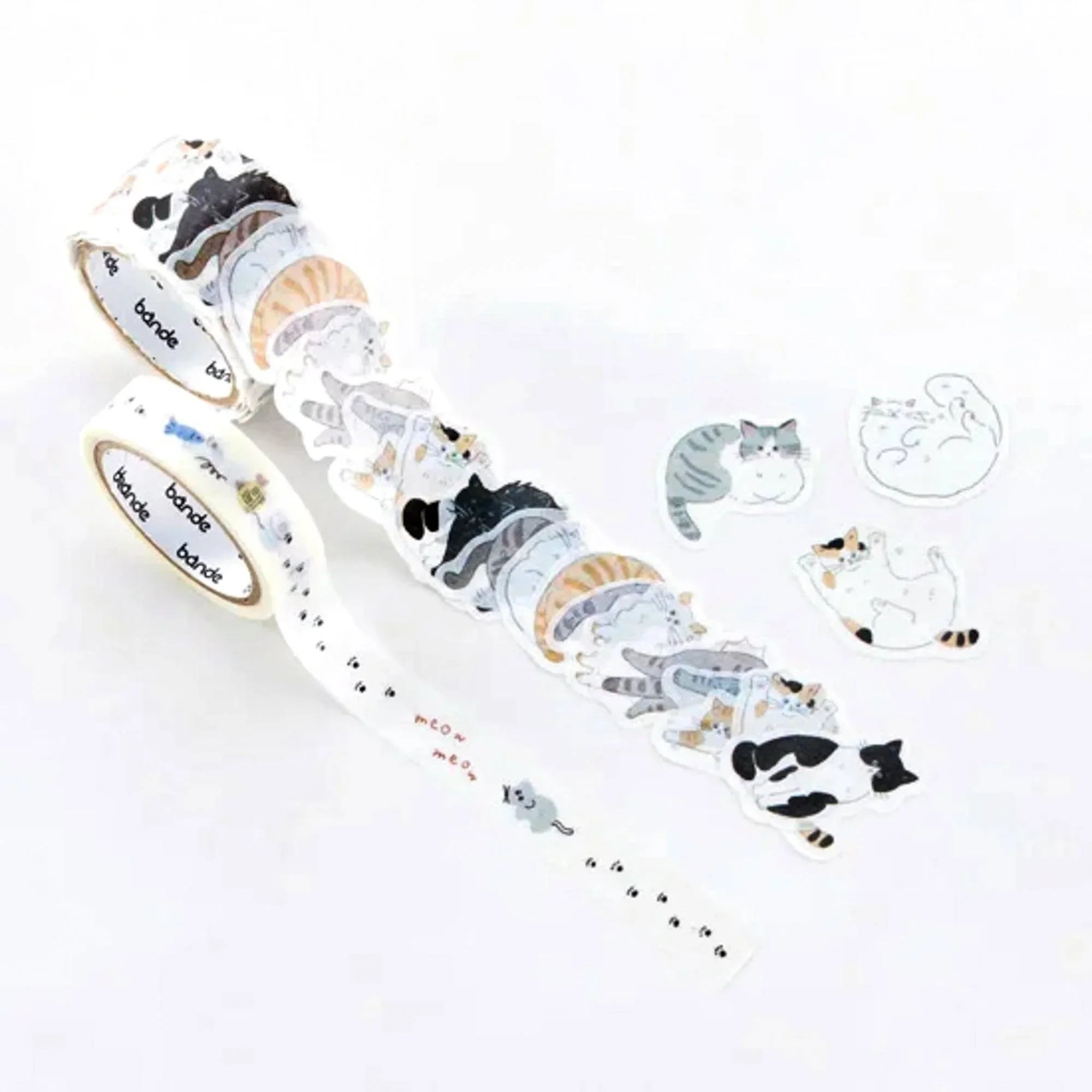 Bande Chill Cat Stroll Washi Sticker Roll and Tape Set - Bande washi tape sticker roll with pre-cut stickers