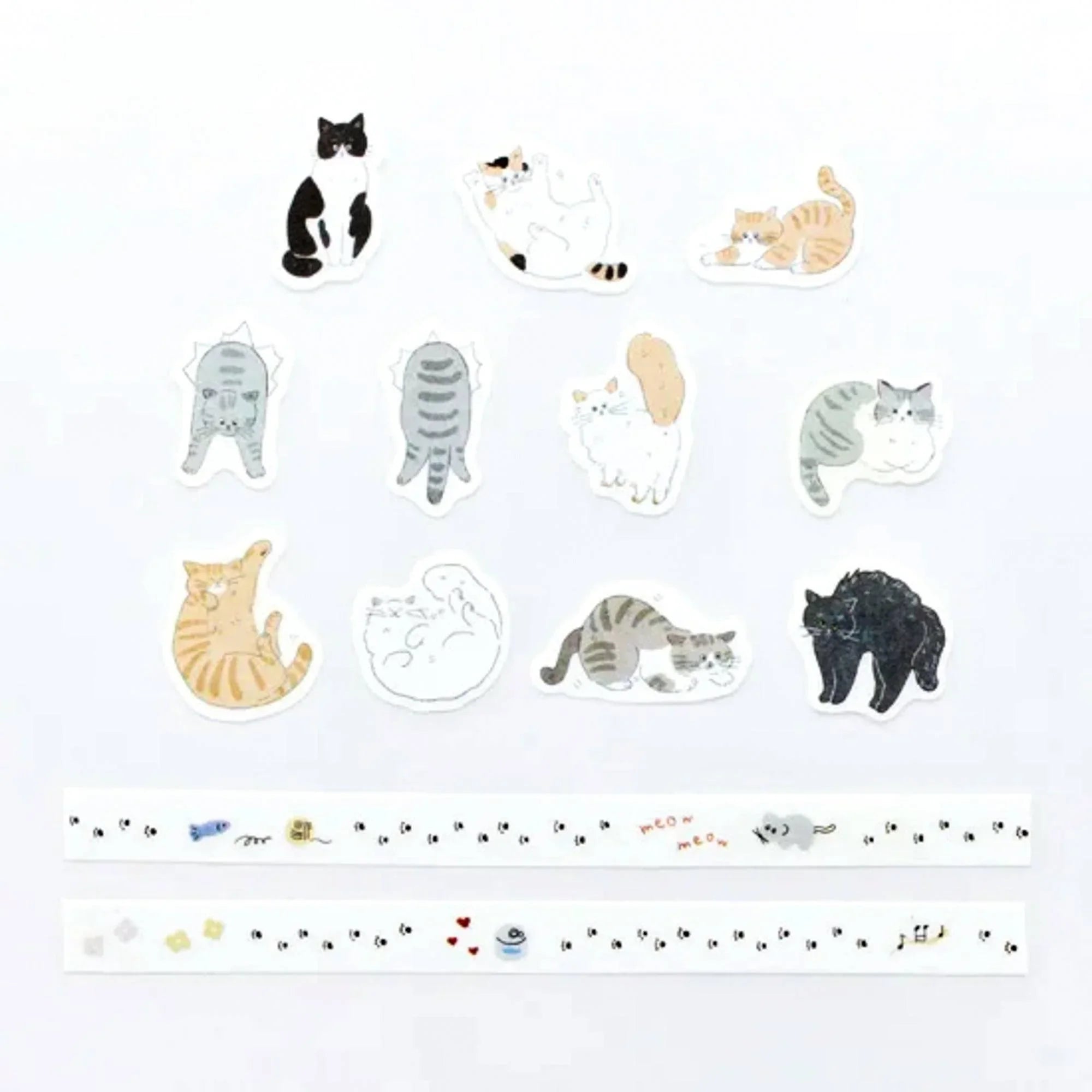 Japanese washi tape stickers Chill Cat Stroll Washi Sticker Roll and Tape Set - Bande, Bande self-adhesive roll