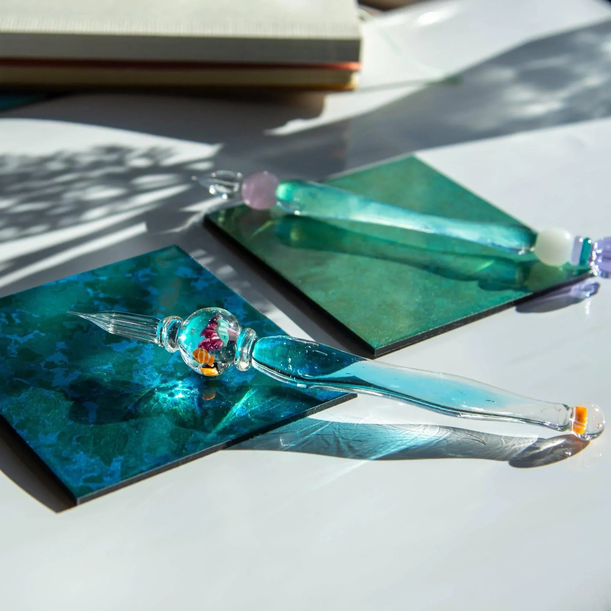 Clownfish Aquarium glass dip pen showing aquarium section with orange-white striped fish and pink anemone details