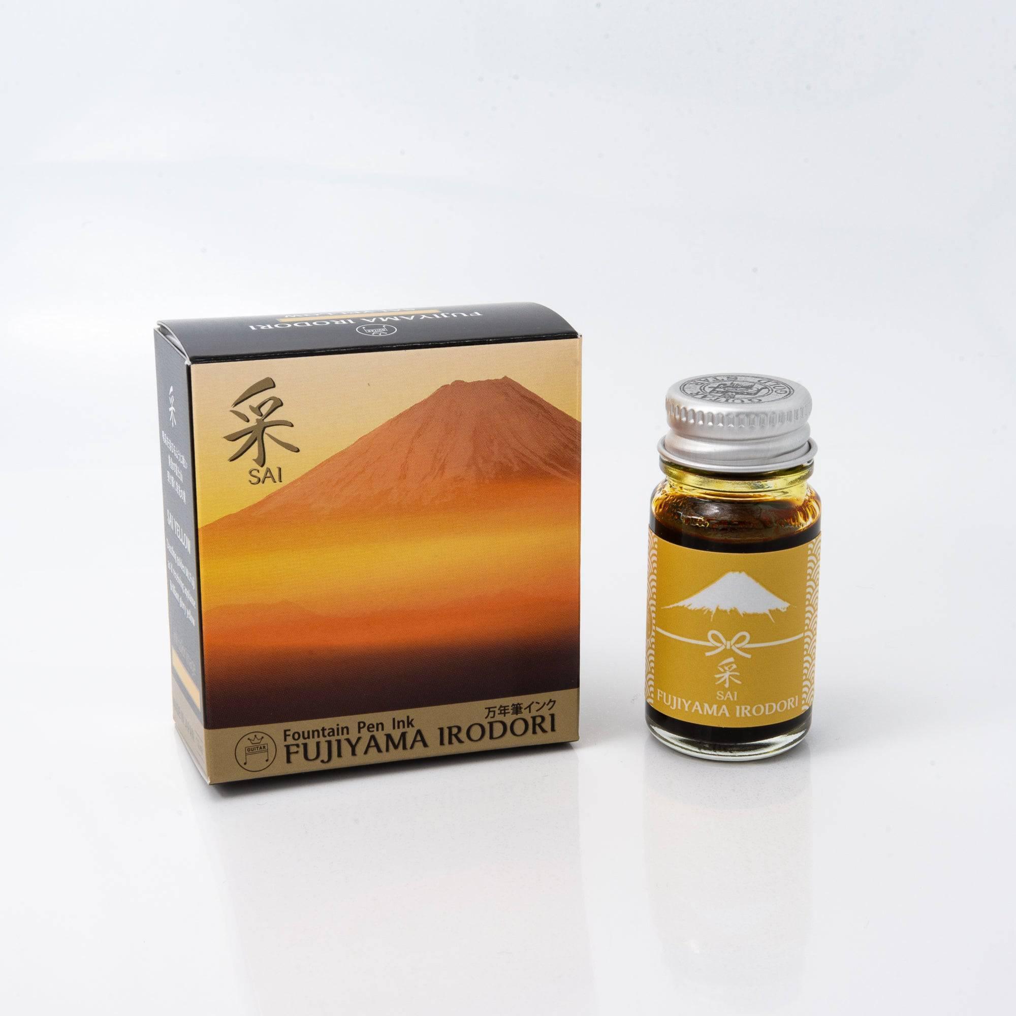 FUJIYAMA IRODORI SAI fountain pen ink 50ml glass bottle displayed in product photography with white background