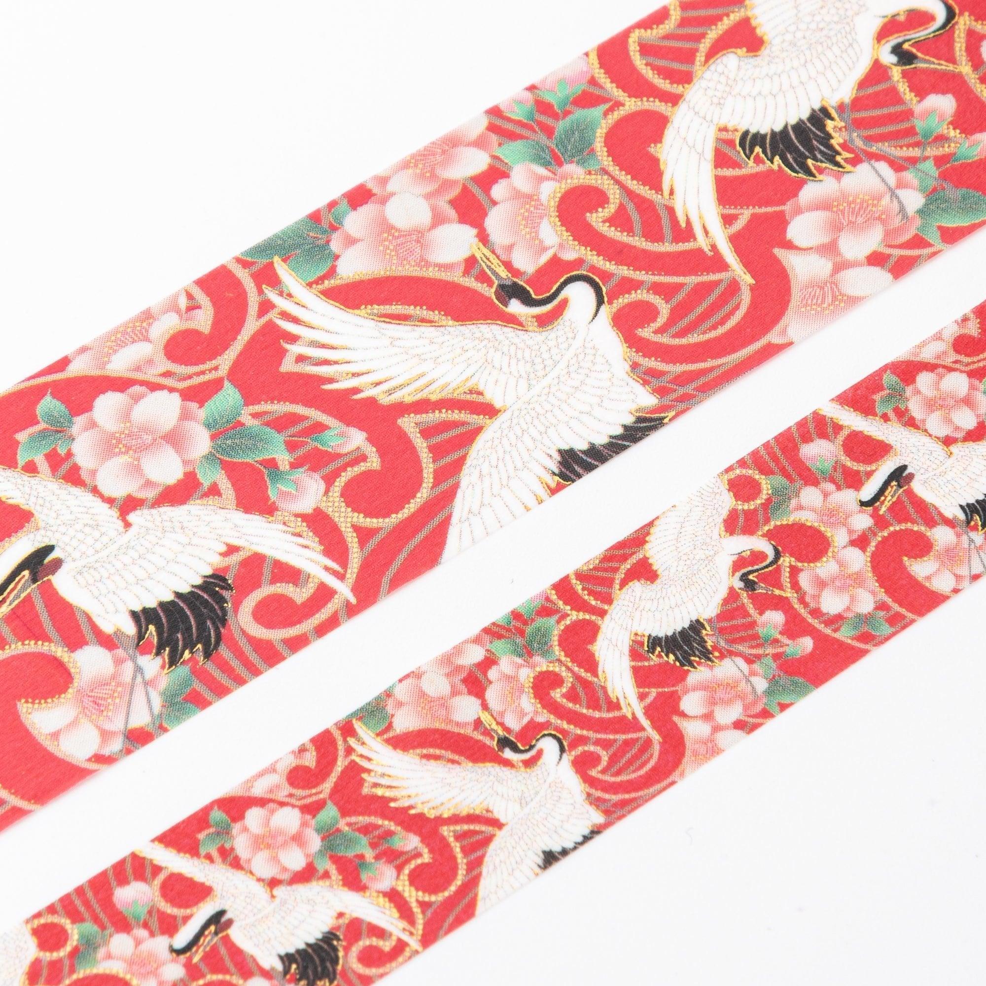 Kimono Beauty Crane Iyo washi tape showing traditional Japanese kimono pattern detail with crane design close-up