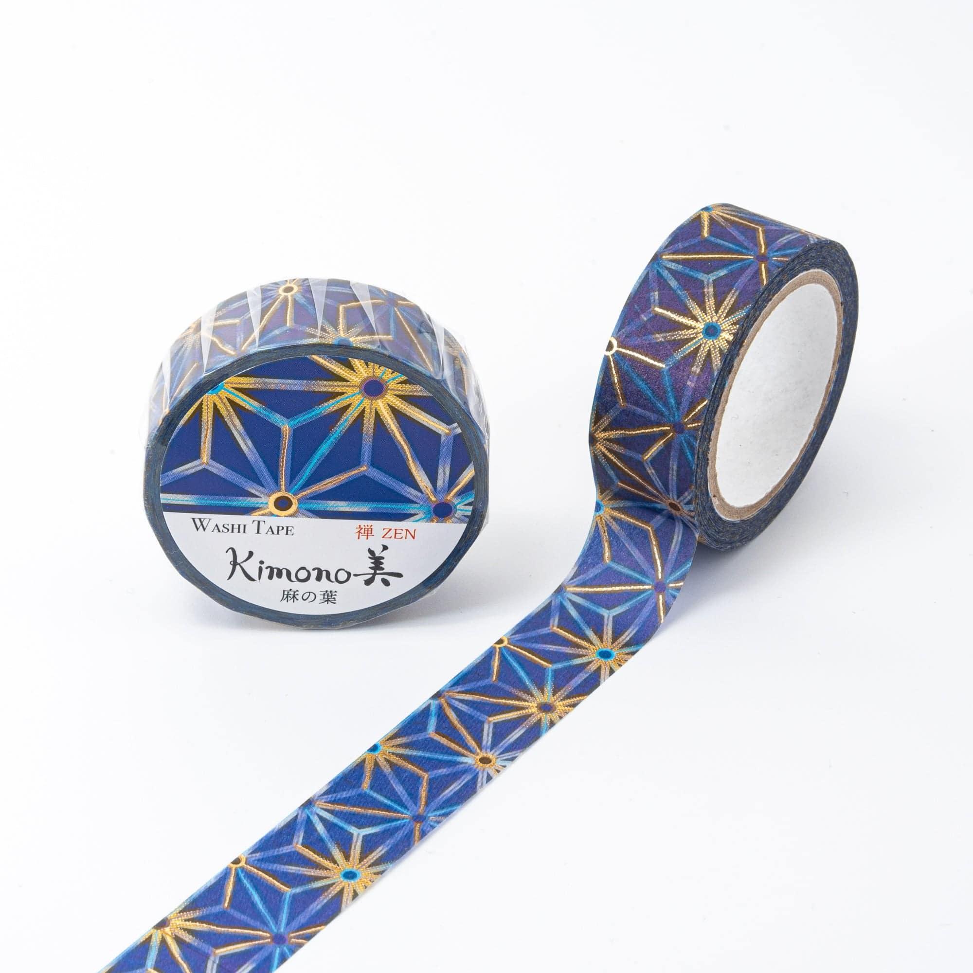 Hemp Leaf Iyo washi tape rolled spool from Kimono Beauty series showing traditional Japanese textile