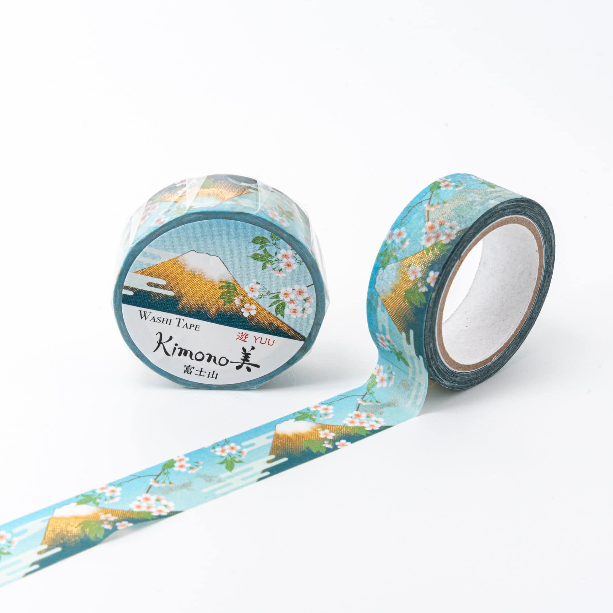 Kimono Beauty Mt Fuji Iyo washi tape flat lay view displaying Mount Fuji Japanese landscape textile design