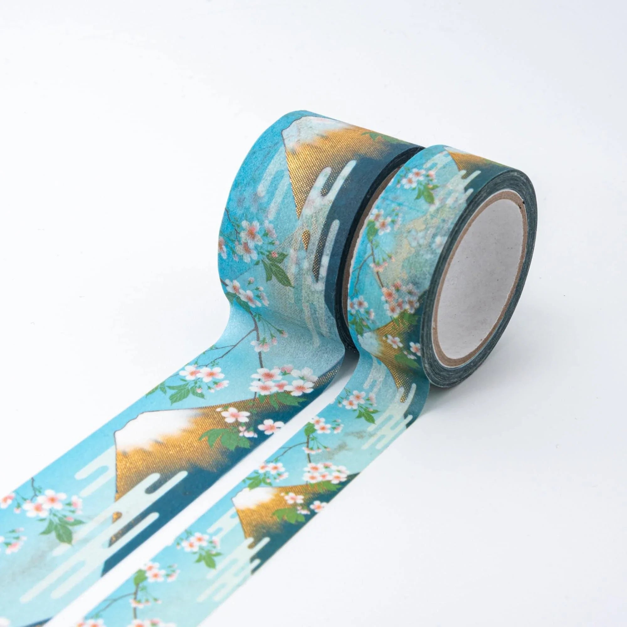 Kimono Beauty Mt Fuji Iyo washi tape applied to journal page with mountain motif in Japanese craftsmanship style