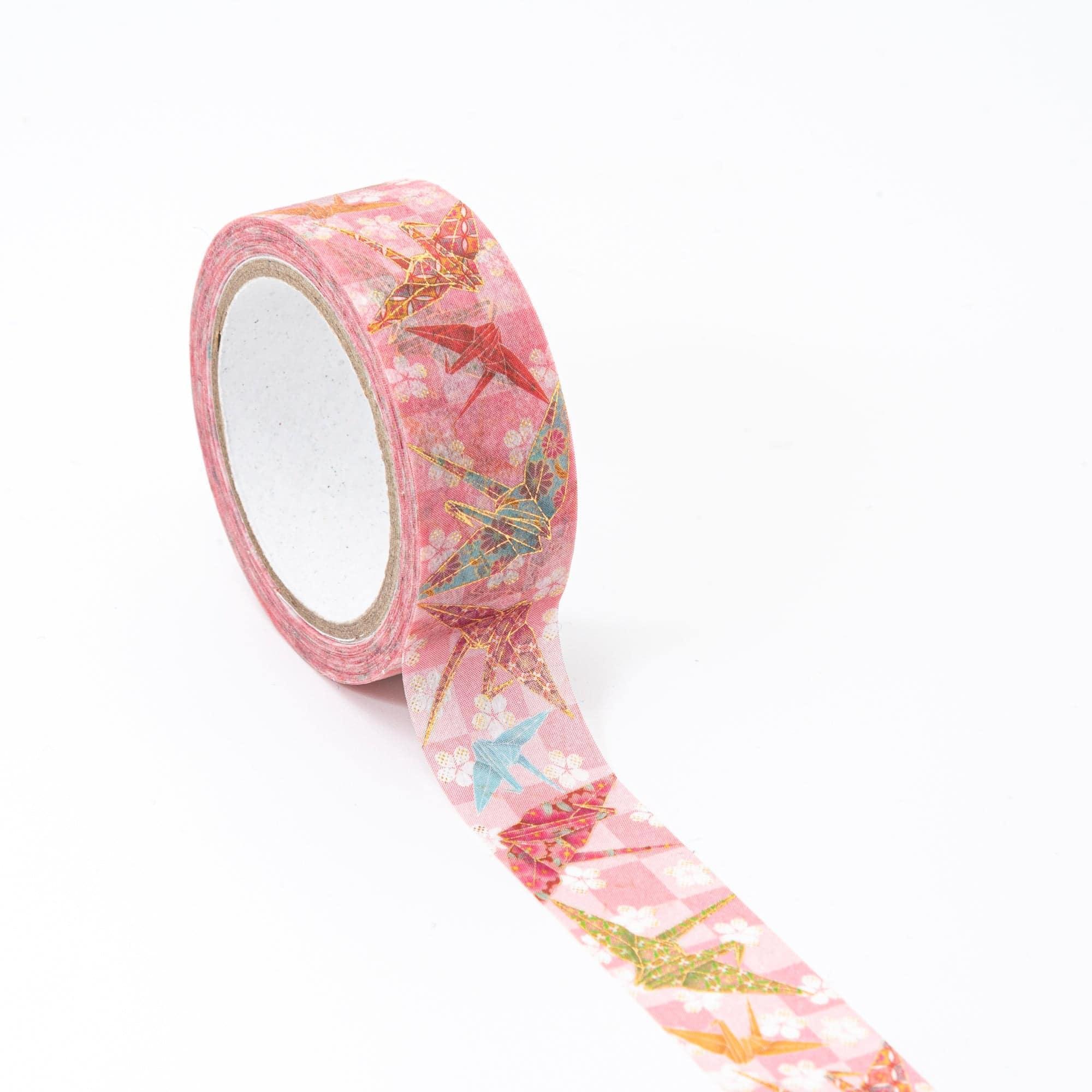 Iyo washi tape Origami Crane flat display showcasing crane pattern with Japanese textile tradition from Japan, Japanese stati