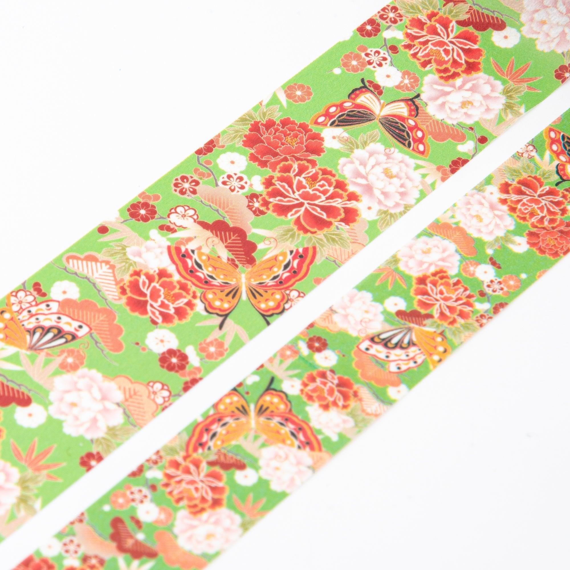 Pine, Bamboo, and Plum with Butterflies Japanese Japanese washi tape showing traditional kimono pattern detail